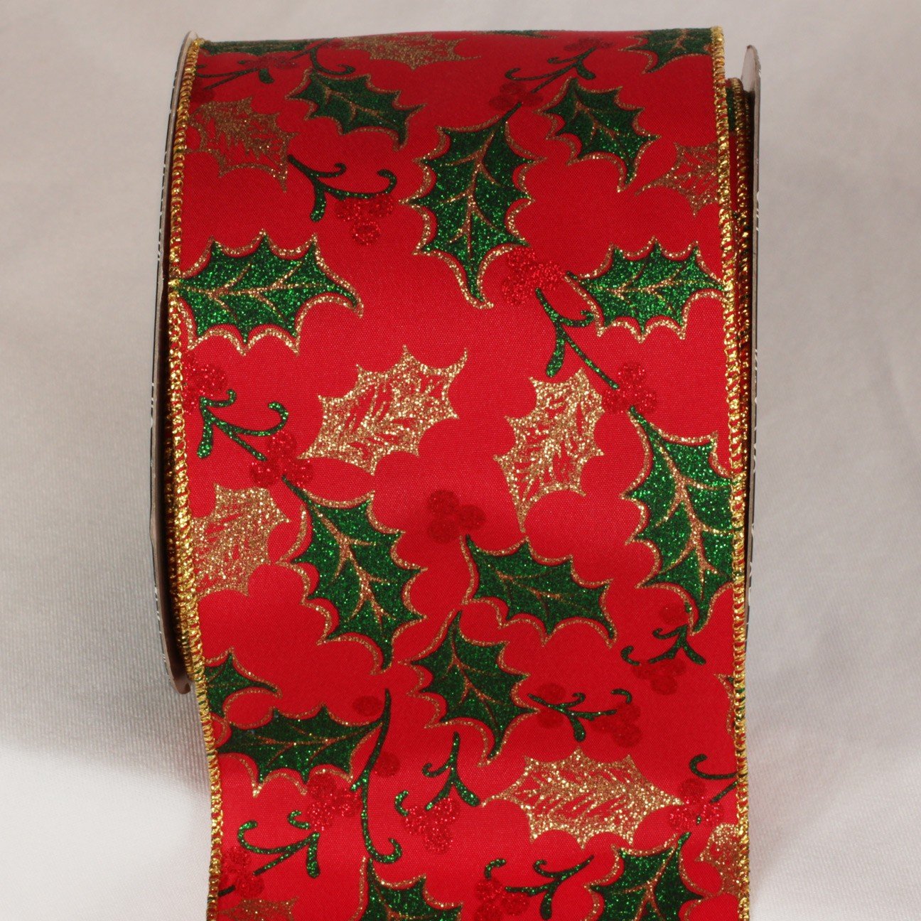 Red Gold Green Christmas Mistletoe Kisses Wired Craft Ribbon - 4 Inch x 20 Yards for Holiday Decorations, Gift Wrapping & DIY Crafts