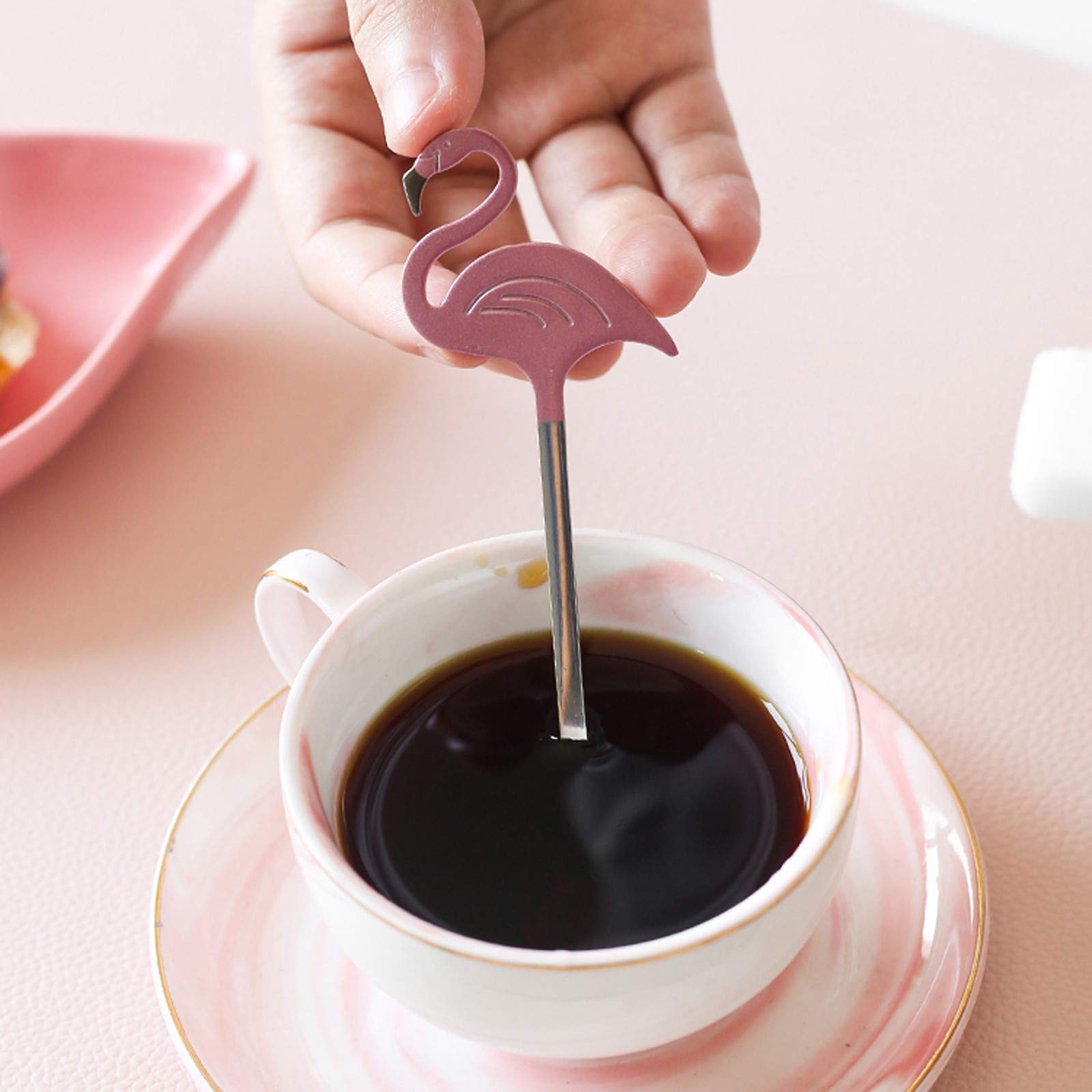 Maydahui 6-Piece Flamingo Spoon Set - 5.1 Inch 18/10 (304) Stainless Steel Animal-Shaped Spoons for Coffee, Tea, Espresso & Desserts - Cute Kitchen Accessories & Tableware for Parties, Picnics & Home Decor