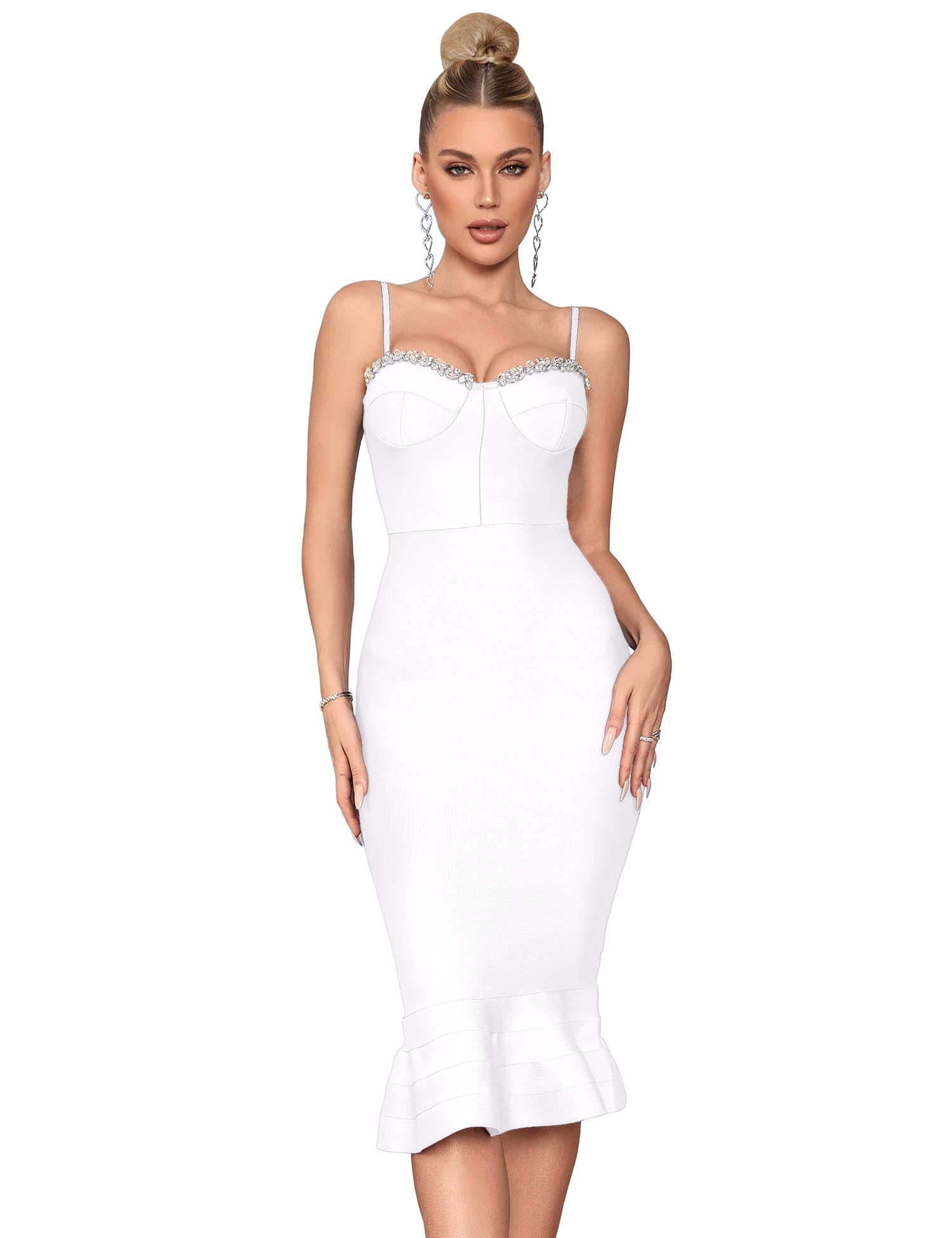 Meilun Sexy Spaghetti Strap Bodycon Dress for Women - Rhinestone Embellished Cocktail Party, Wedding Guest, Birthday & Graduation Dress - Perfect for Night Out, Club Wear & Special Occasions