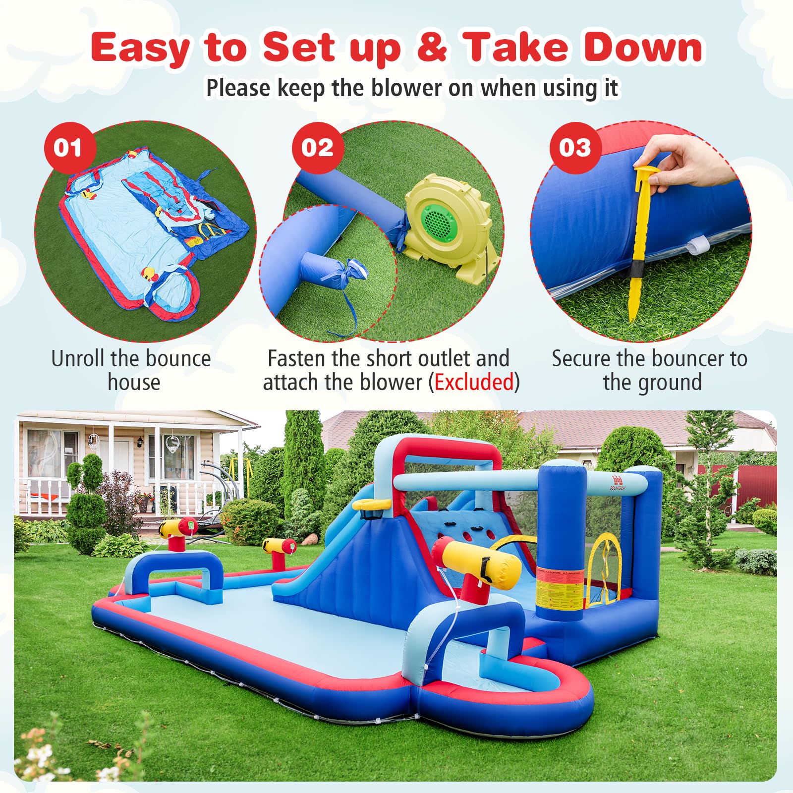 BOUNTECH 21x13FT Inflatable Water Slide Park - Dual Racing Slides, Splash Pool for Kids & Adults - Perfect for Backyard Parties, Summer Fun, and Outdoor Family Gatherings
