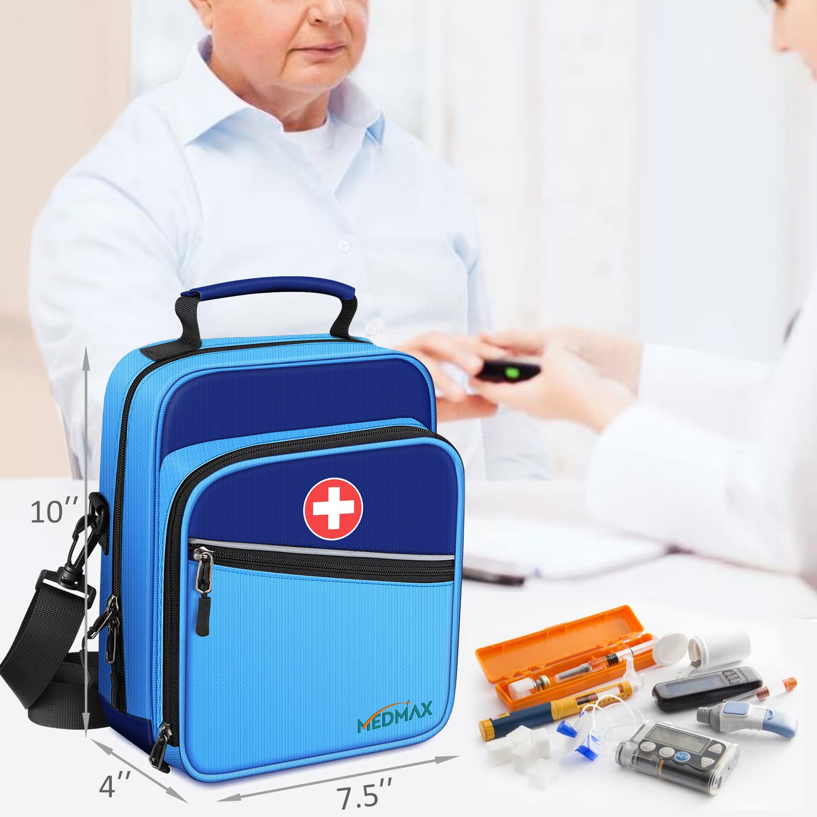 **Insulated Insulin Cooler & EpiPen Carrying Case – Travel Medication Organizer Bag with Shoulder Strap for Diabetes Supplies, Asthma Inhaler, Auvi-Q & Allergy Medicine Essentials (Blue) – Perfect for Travel, Hiking & Emergency Preparedness**