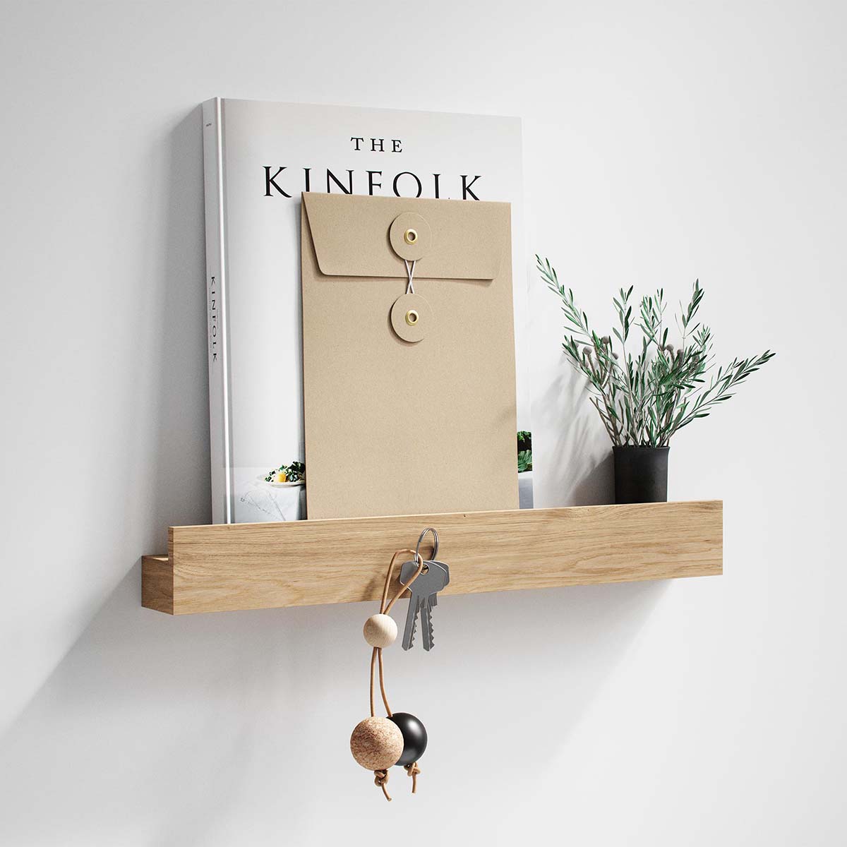 EKTA LIVING Magnetic Knife Holder & Shelf - Oiled Oak Wood Wall Mount for Kitchen Storage (2 Sizes) - Perfect for Organizing Knives, Spices & Utensils in Modern Kitchens
