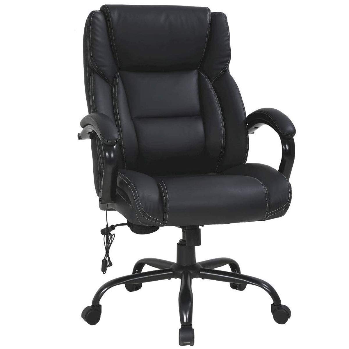 500lbs High Back Big & Tall Executive Office Chair with Massage Lumbar Support - Ergonomic Swivel Rolling Chair with Thick Cushion & PU Leather Armrests - Wide Seat Computer Desk Chair for Home & Office - Black - Perfect for Long Work Hours & Gaming Sessions