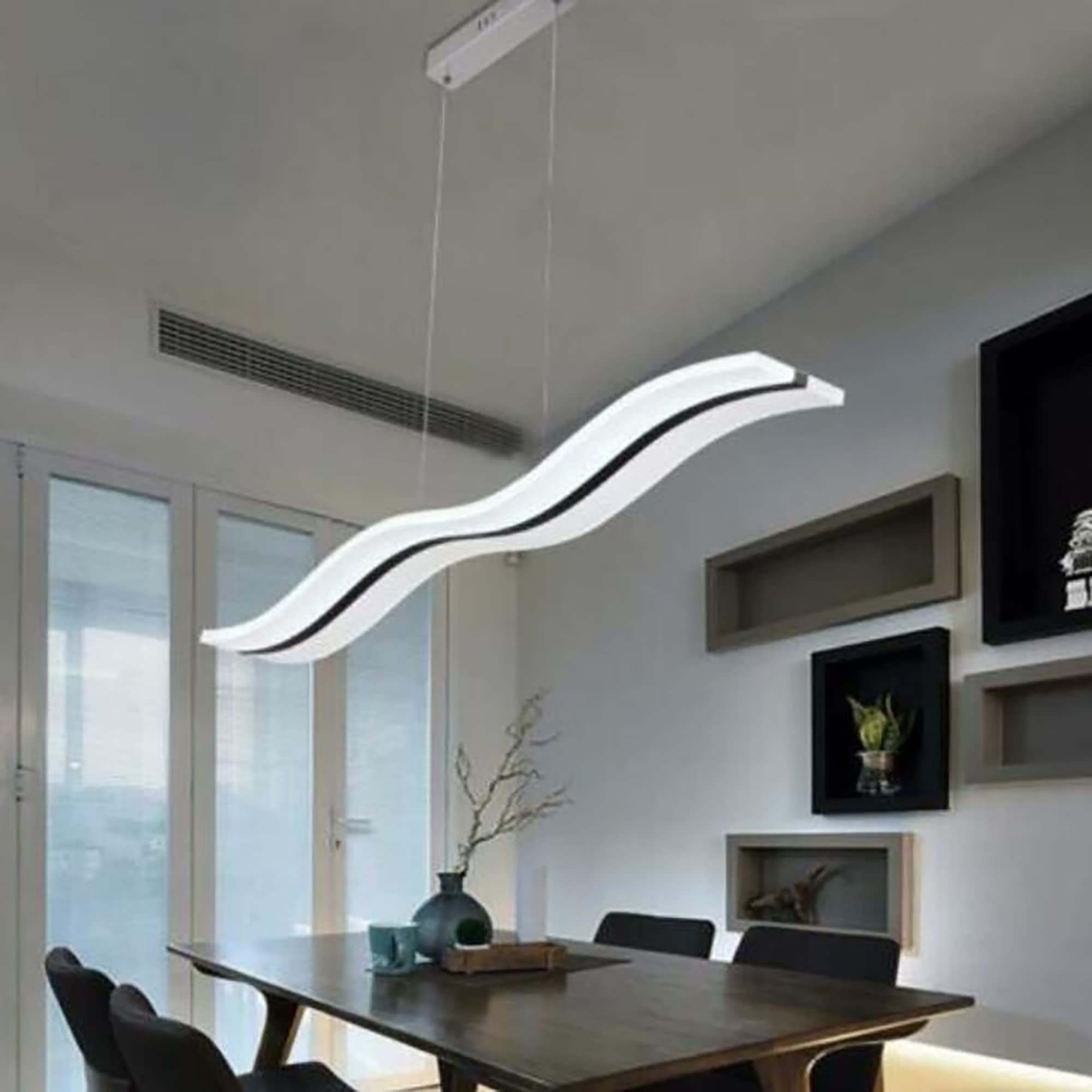 Modern LED Wave Pendant Light - Acrylic Linear Chandelier Ceiling Fixture for Kitchen Island, Dining Room & Living Room - White Light Source | Perfect for Contemporary Home Decor & Restaurant Lighting