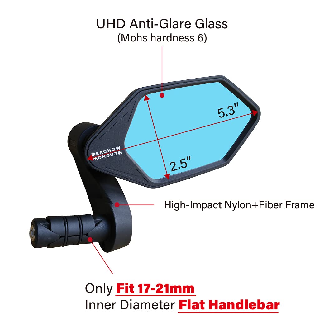 Premium MEACHOW Bar End Bike Mirror - Crystal UHD Automotive Grade Glass Lens for E-Bikes & Motorcycles | Scratch-Resistant, Safe Rearview Mirror (Right Side, Blue) | Perfect for Commuting, Road Cycling & Urban Riding