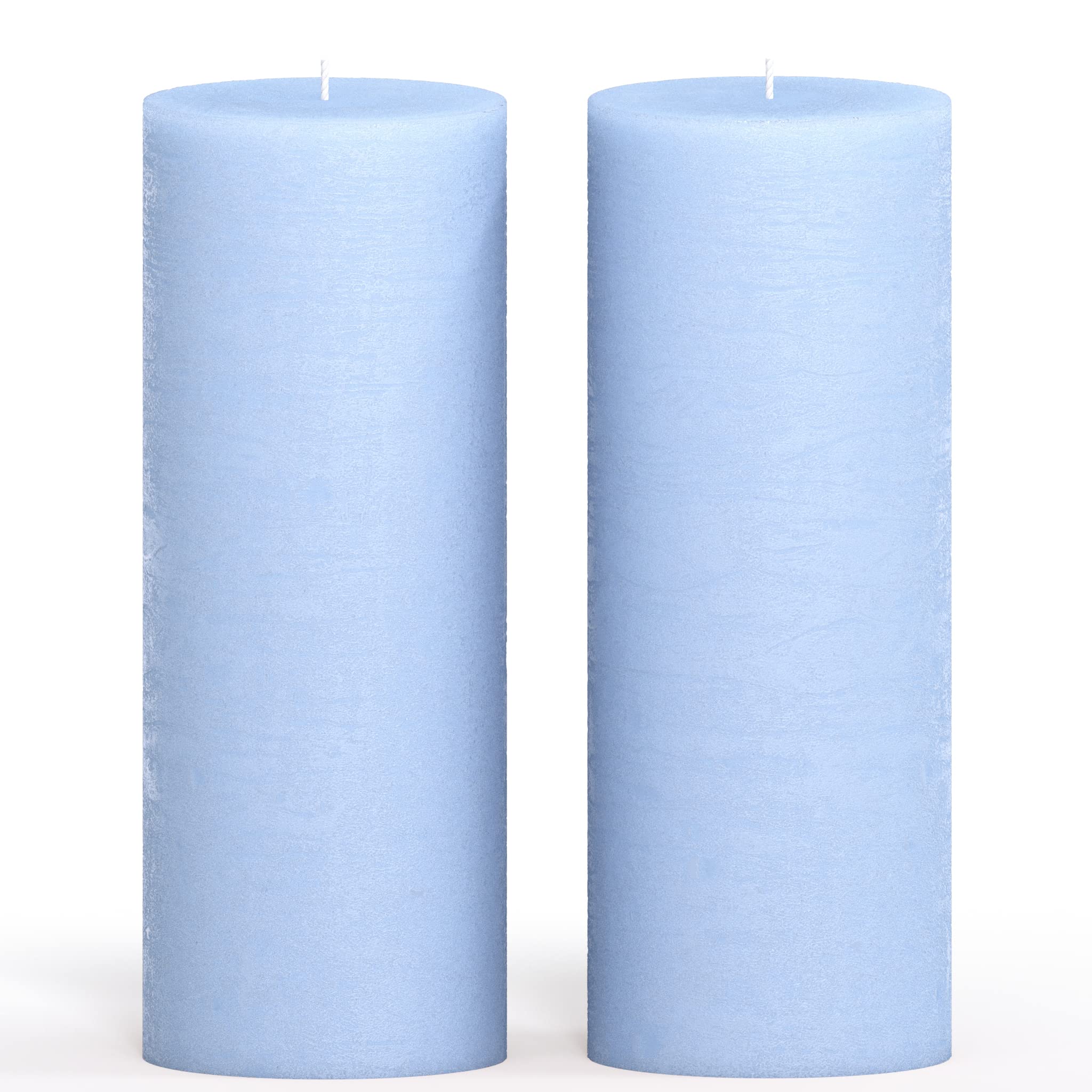 Premium CANDWAX 3x8 Inch Pillar Candles Set of 2 - Unscented Non-Drip Rustic Decorative Candles for Weddings & Home Decor - Light Blue Interior Design Candles - Perfect for Centerpieces, Romantic Dinners & Cozy Ambiance