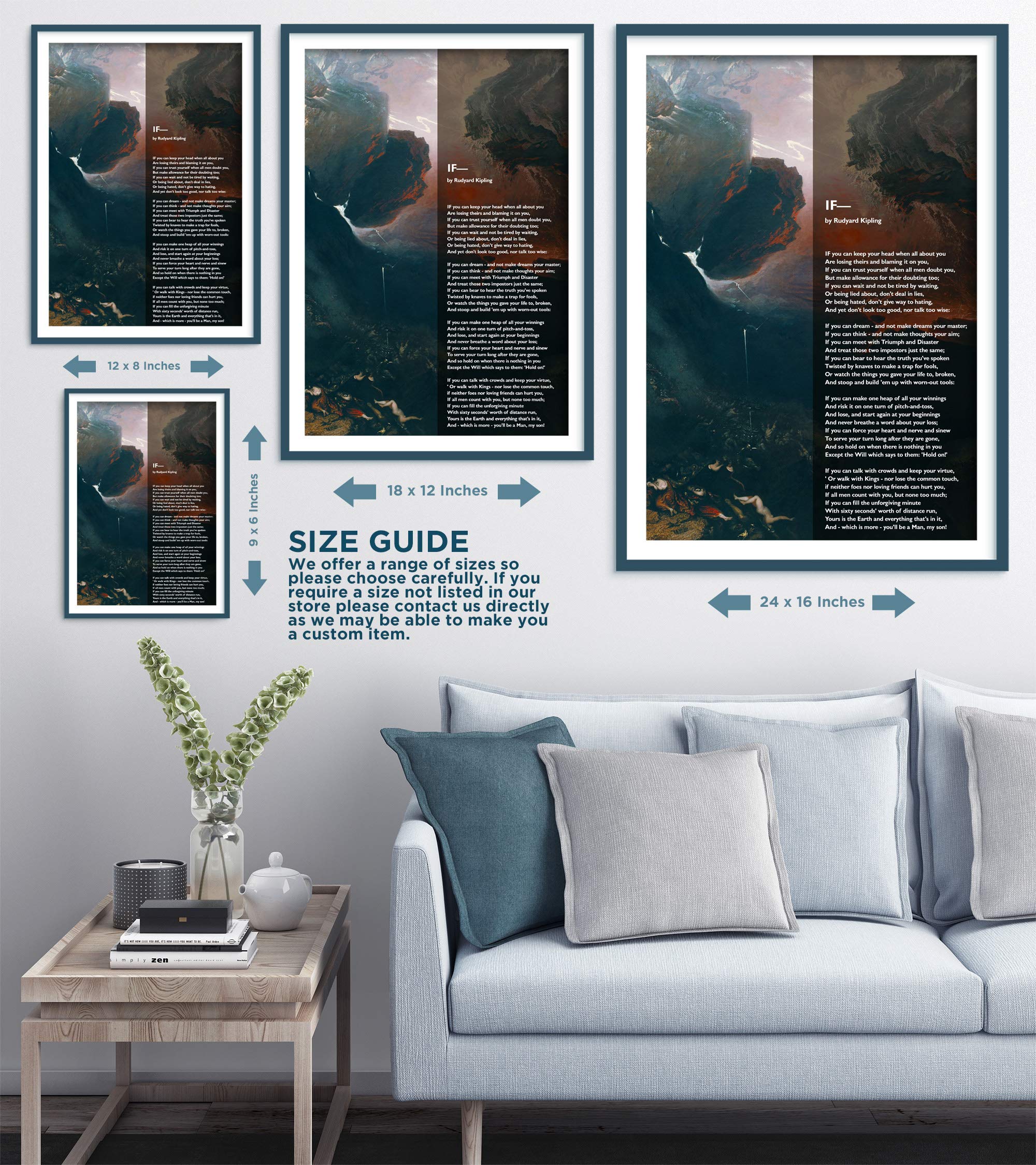 Rudyard Kipling 'If' Poem Art Print - Textured Paper Poster with Heaven & Hell Background - 24x16 Inch Wall Decor - Perfect for Home Office, Library & Gift Giving