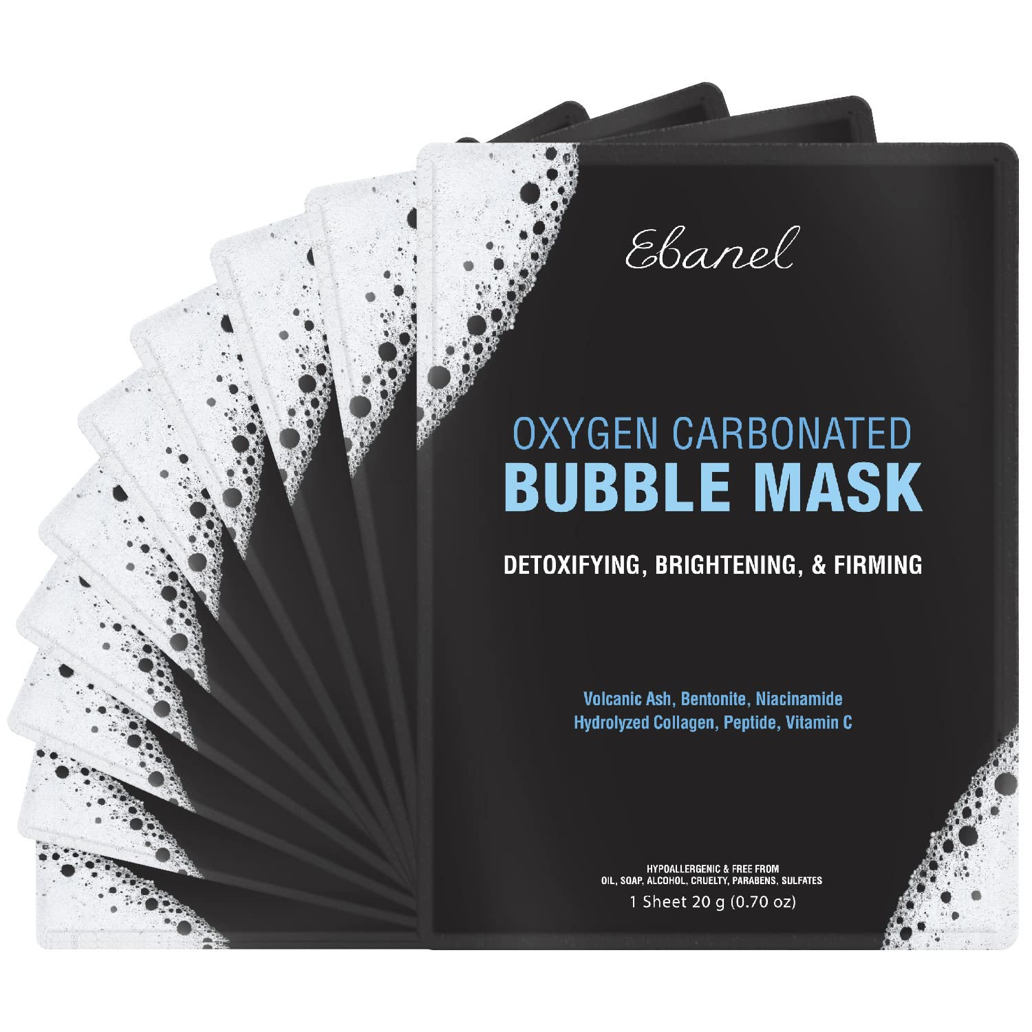 Ebanel 10 Pack Carbonated Bubble Clay Mask - Deep Cleansing Detox Face Mask with Volcanic Ash, Bentonite Clay, Collagen Peptides, Vitamin C, Hyaluronic Acid & Niacinamide for Blackhead Removal & Pore Minimizing | Spa Day & Self Care Treatment