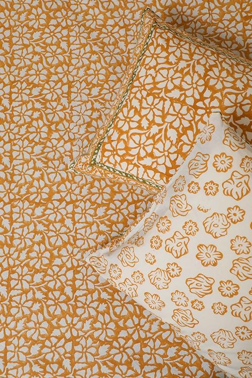 Sootisyahi 'Peet Pushp' Handblock Printed Cotton Bedsheet - 100% Pure Cotton Queen Size Bed Sheet Set with Traditional Indian Block Print - Perfect for Home Decor, Guest Room & Boho Chic Bedroom Styling