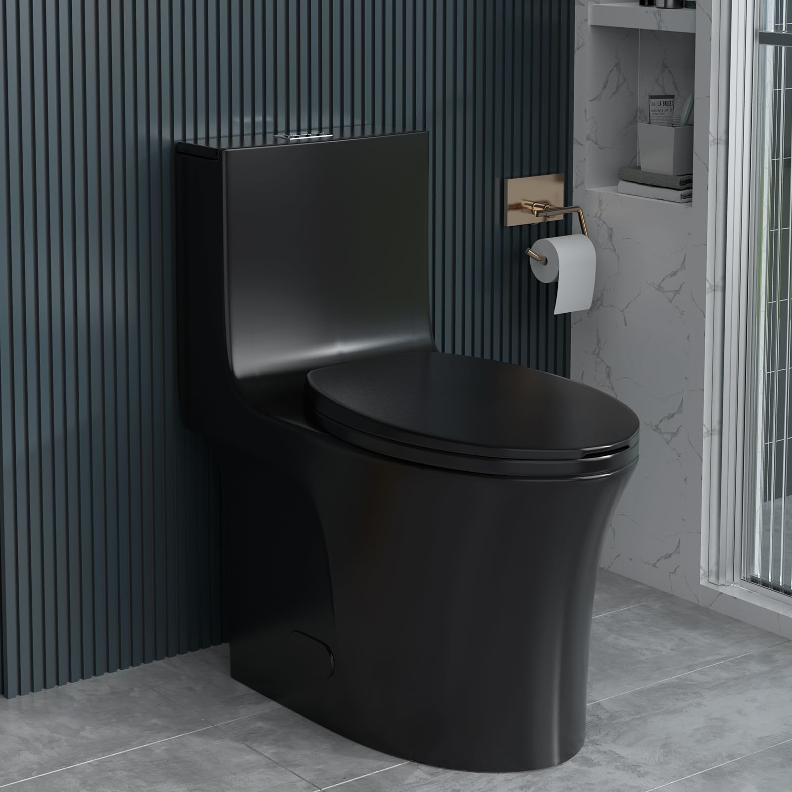 WIIS' IDEA One Piece Dual Flush Toilet - 1.6/1.0 GPF Water Saving, 15.1
