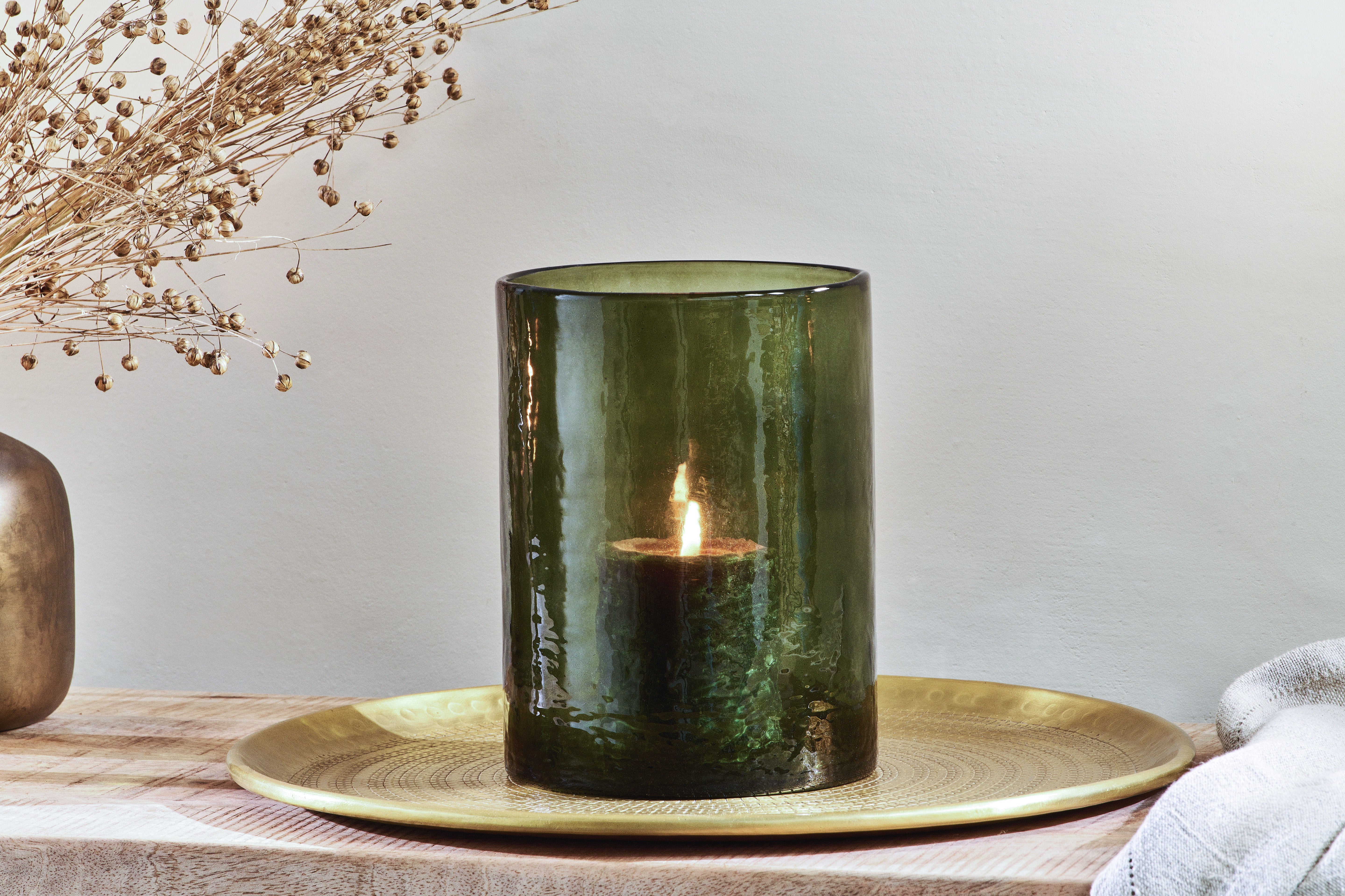 Vintage Emerald Green Storm Lantern & Vase - Rustic Outdoor Decor for Garden, Patio, and Camping
