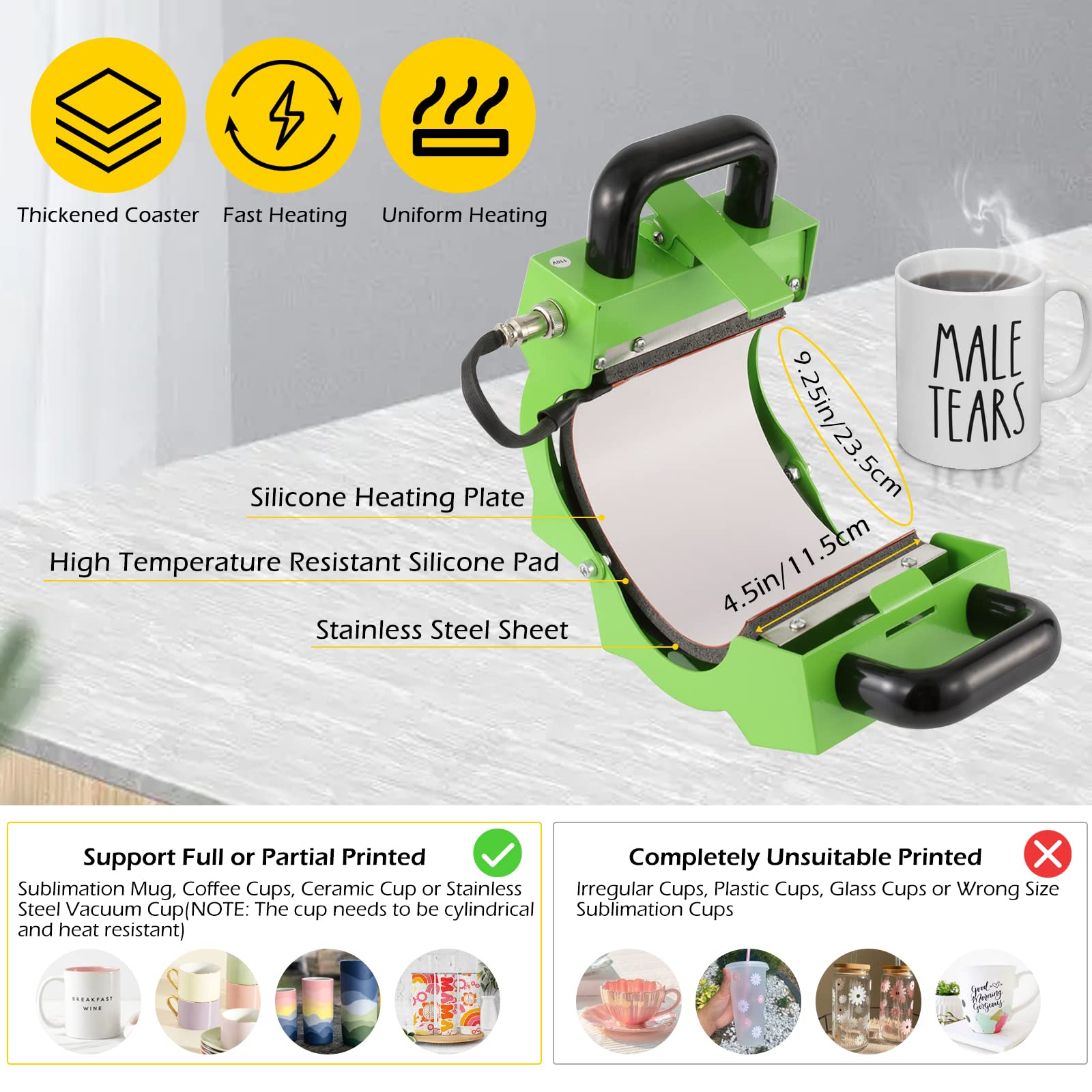 Dyna-Living Portable Sublimation Mug Press Machine for 10oz-12oz Ceramic Mugs - Mini Heat Press for DIY Custom Mugs, Baking Cups & Ironing - Perfect for Home Crafting, Small Business & Gift Making (Green)