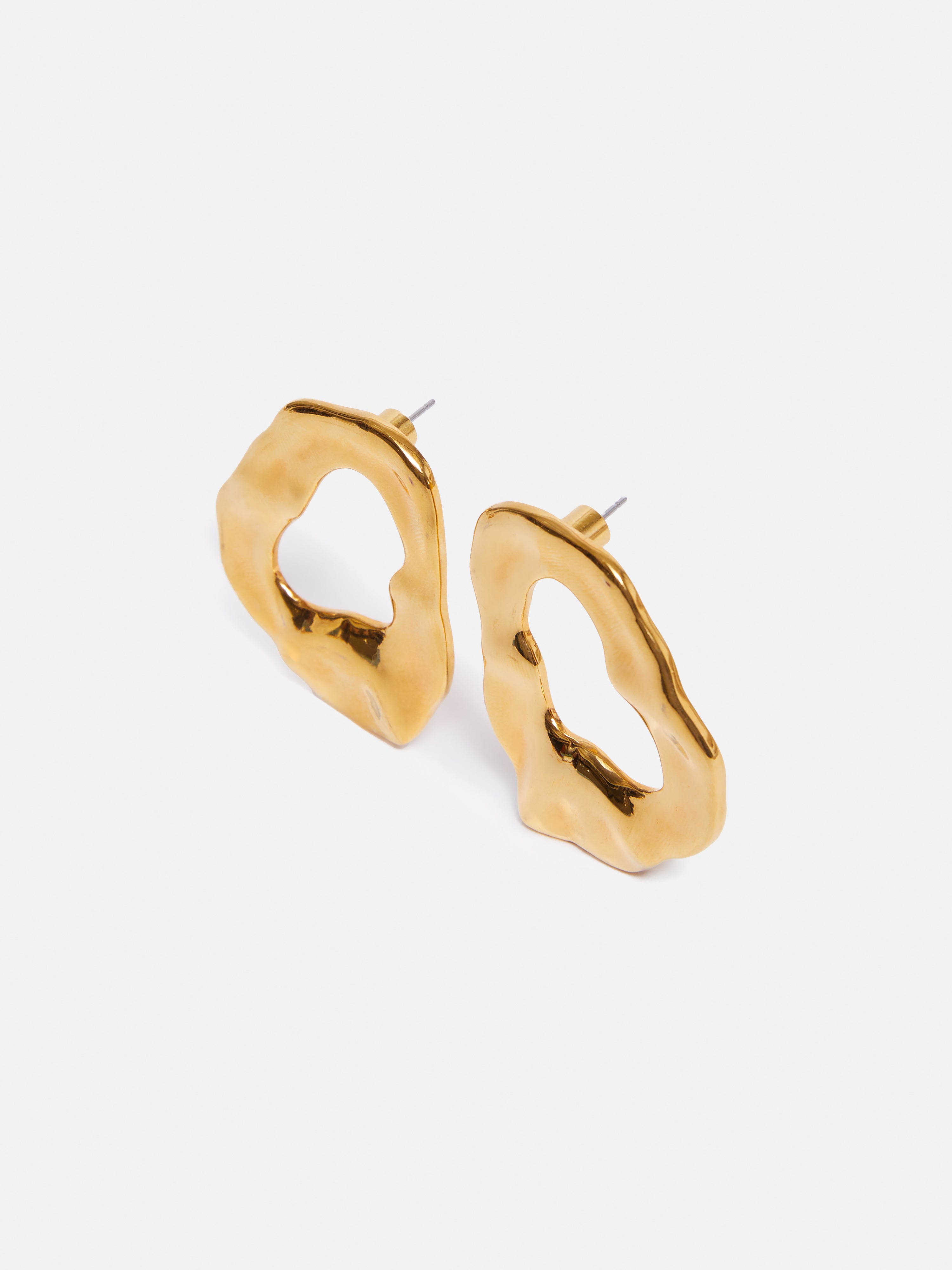 Molten Loop Stud Earrings for Women - 14K Gold Plated Minimalist Hoop Earrings - Perfect for Everyday Wear, Office & Date Night