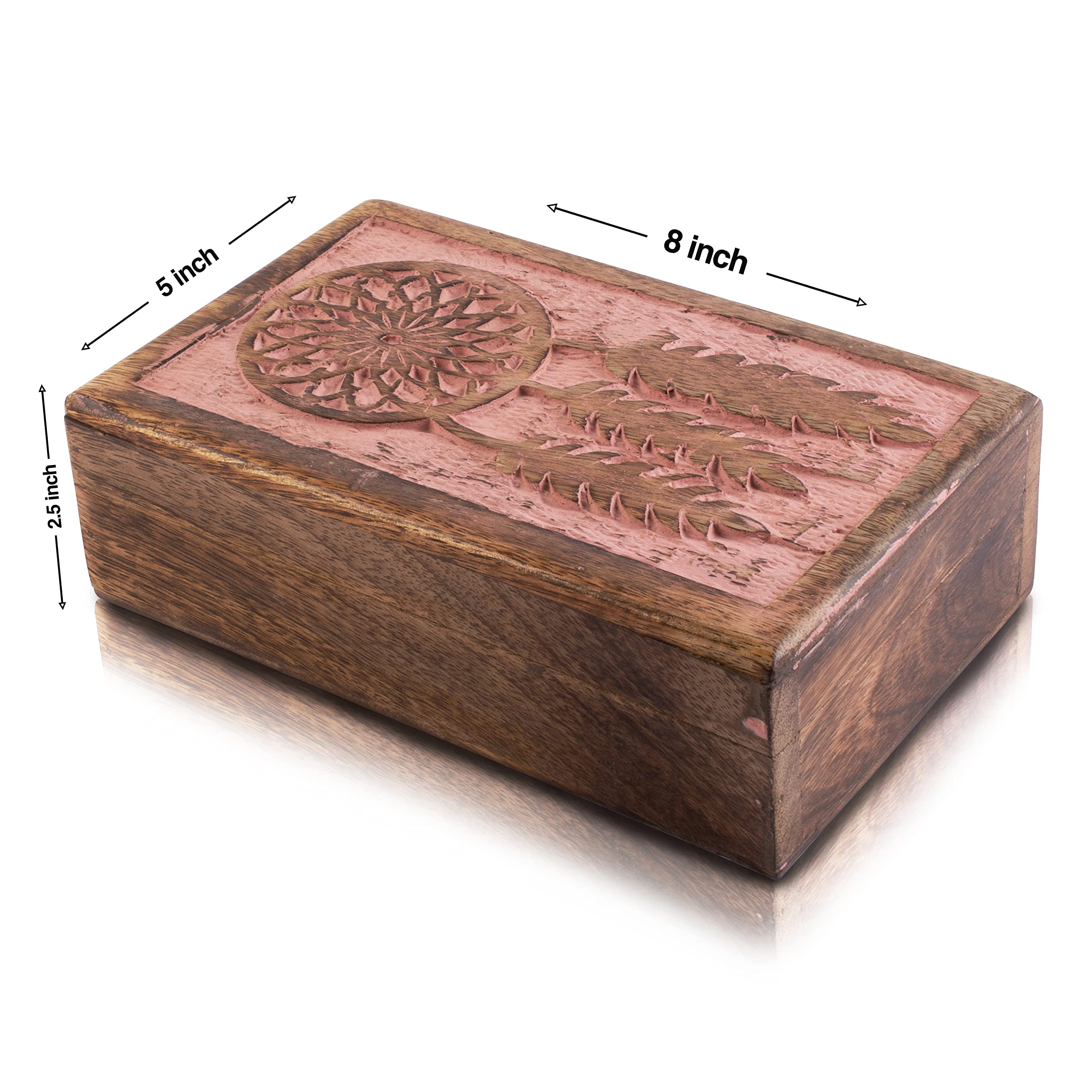 Handmade Wooden Dream Catcher Jewelry Box - Pink Decorative Storage Organizer for Necklaces, Rings & Watches | Perfect Birthday Gift for Women | Keepsake Box for Bedroom, Dresser & Travel