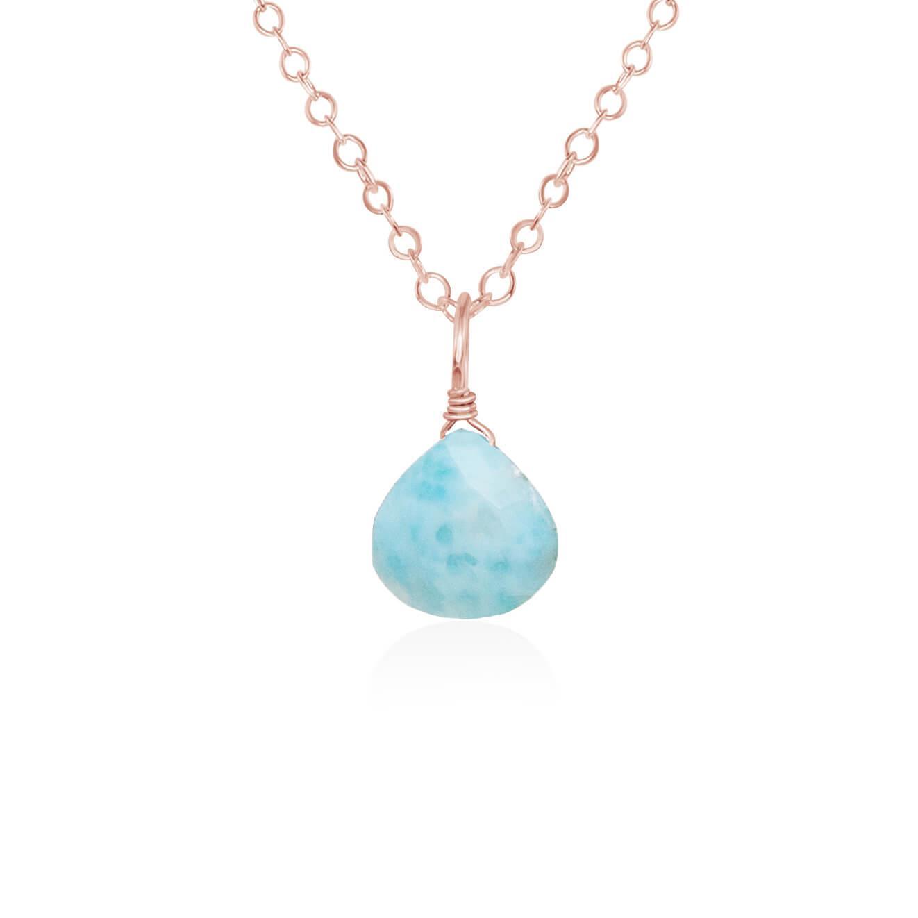 Tiny Larimar Teardrop Crystal Pendant Necklace - Genuine Blue Gemstone Jewelry for Women - Perfect for Beach Vacations, Boho Fashion & Spiritual Healing