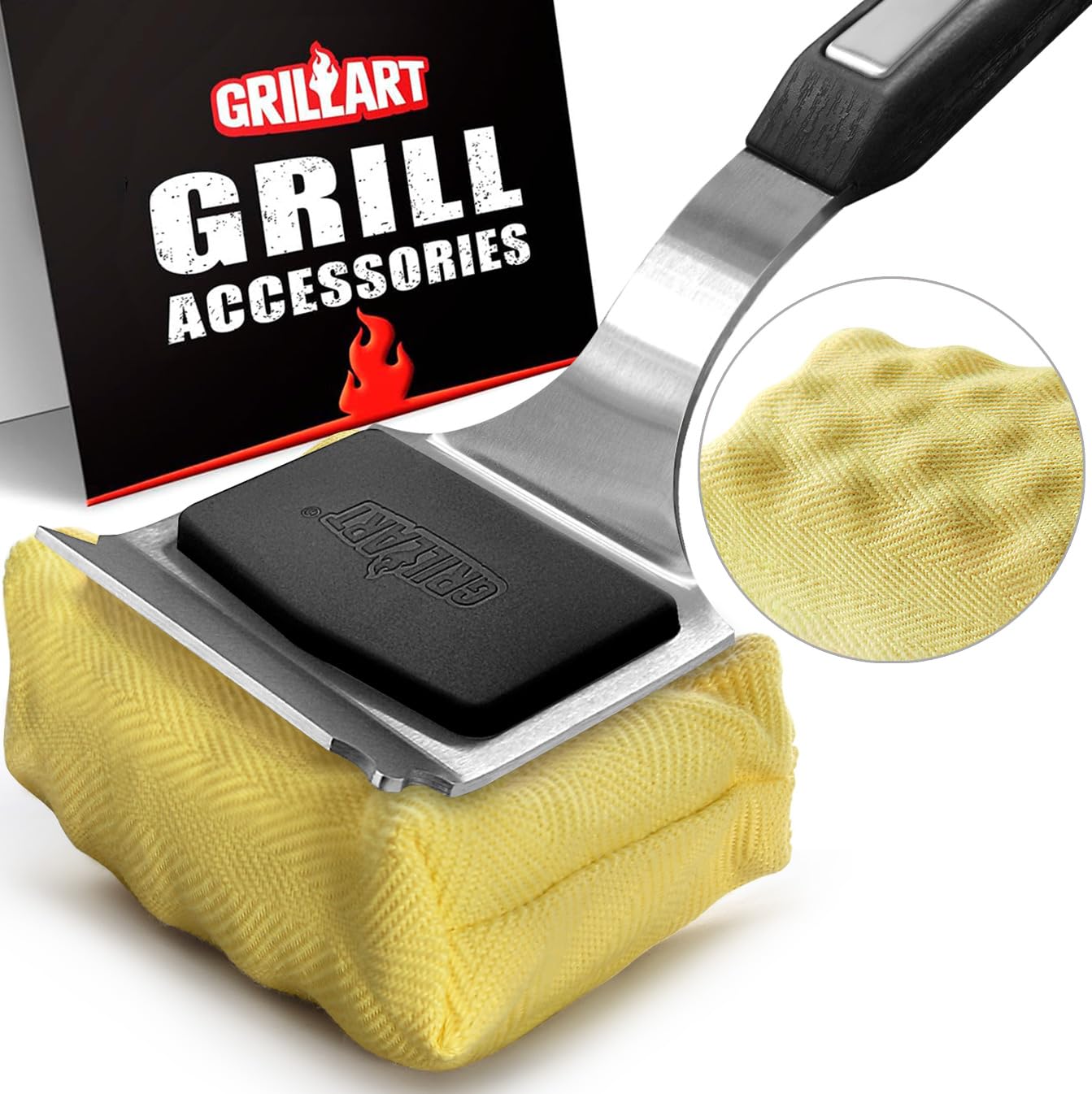 Bristle-Free BBQ Grill Brush with Replaceable Cleaning Head - Safe Scraper Tool for Cast Iron & Stainless Steel Grates - Perfect for Outdoor Grilling, Backyard Barbecues, and Camping Cooking - Black