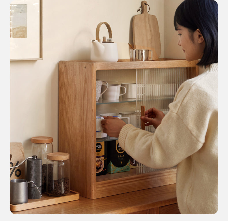 Solid Wood Desktop Locker Storage Cabinet with Glass Sliding Door - Oak, Cherry, Poplar - Perfect for Home Office, Bedroom, and Dorm Organization