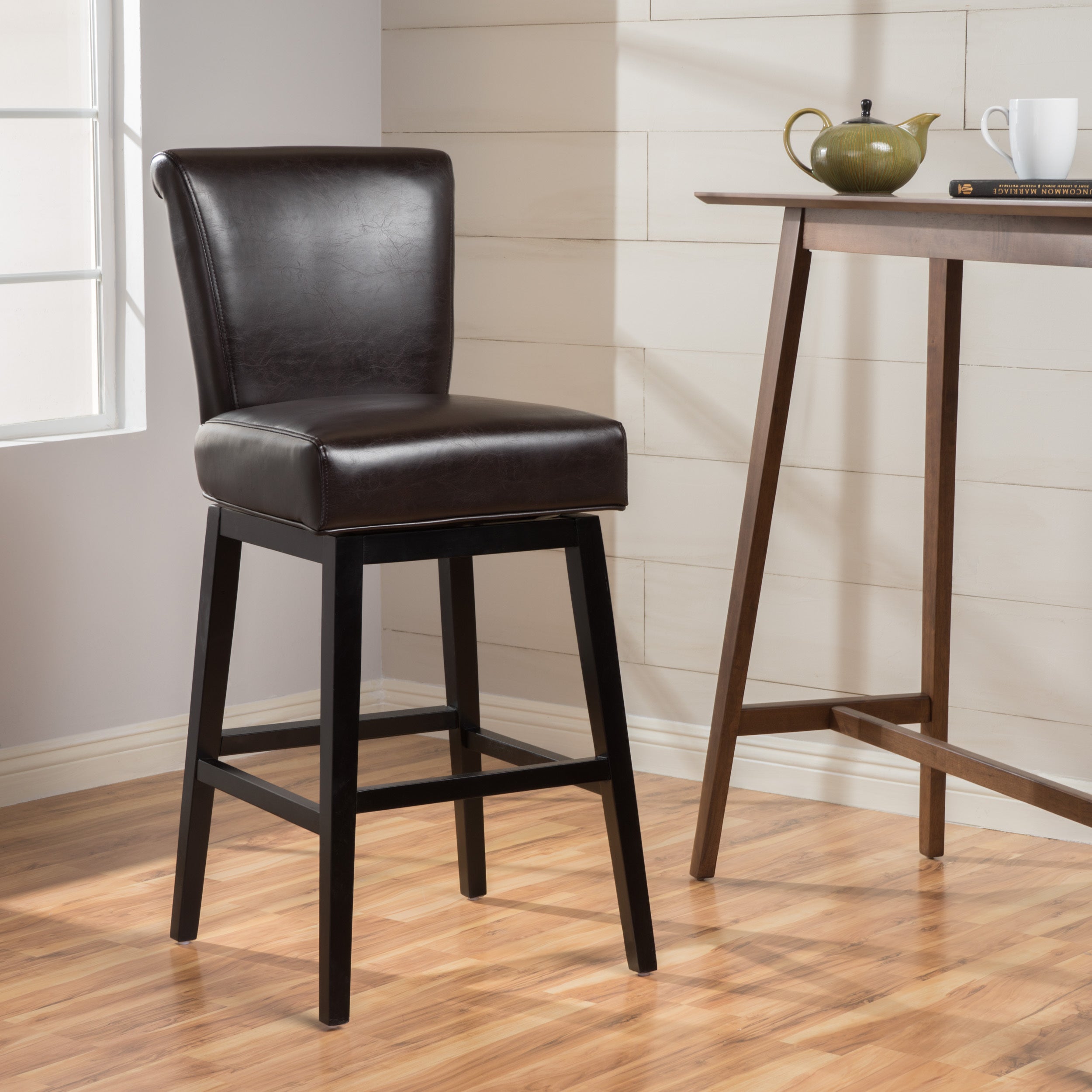 28 Inch PU Leather Swivel Counter Stool - Adjustable Height Bar Stool for Kitchen Island, Breakfast Nook & Home Decor