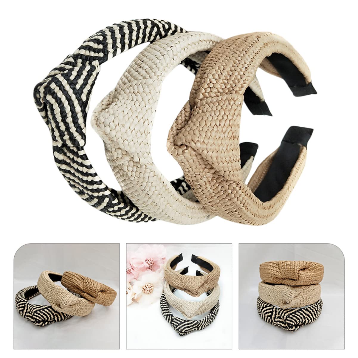 Minkissy Women's Headbands 3 Pack - Fashion Knotted Wide Headbands, Boho Beach Turban Hair Accessories for Women - Perfect for Yoga, Running, Workouts & Summer Outfits