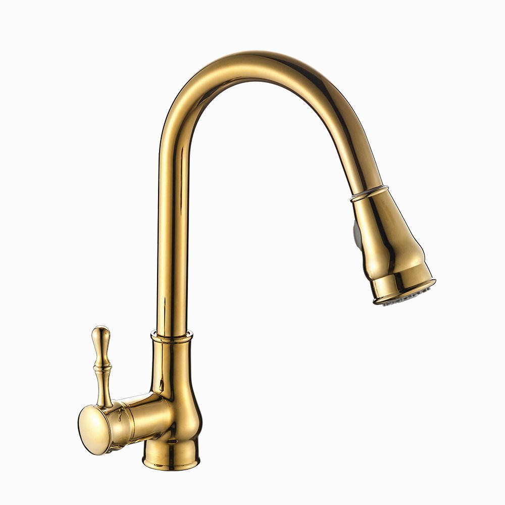 Gold Single Handle Pull Out Kitchen Faucet for Sink - Modern Sprayer Design