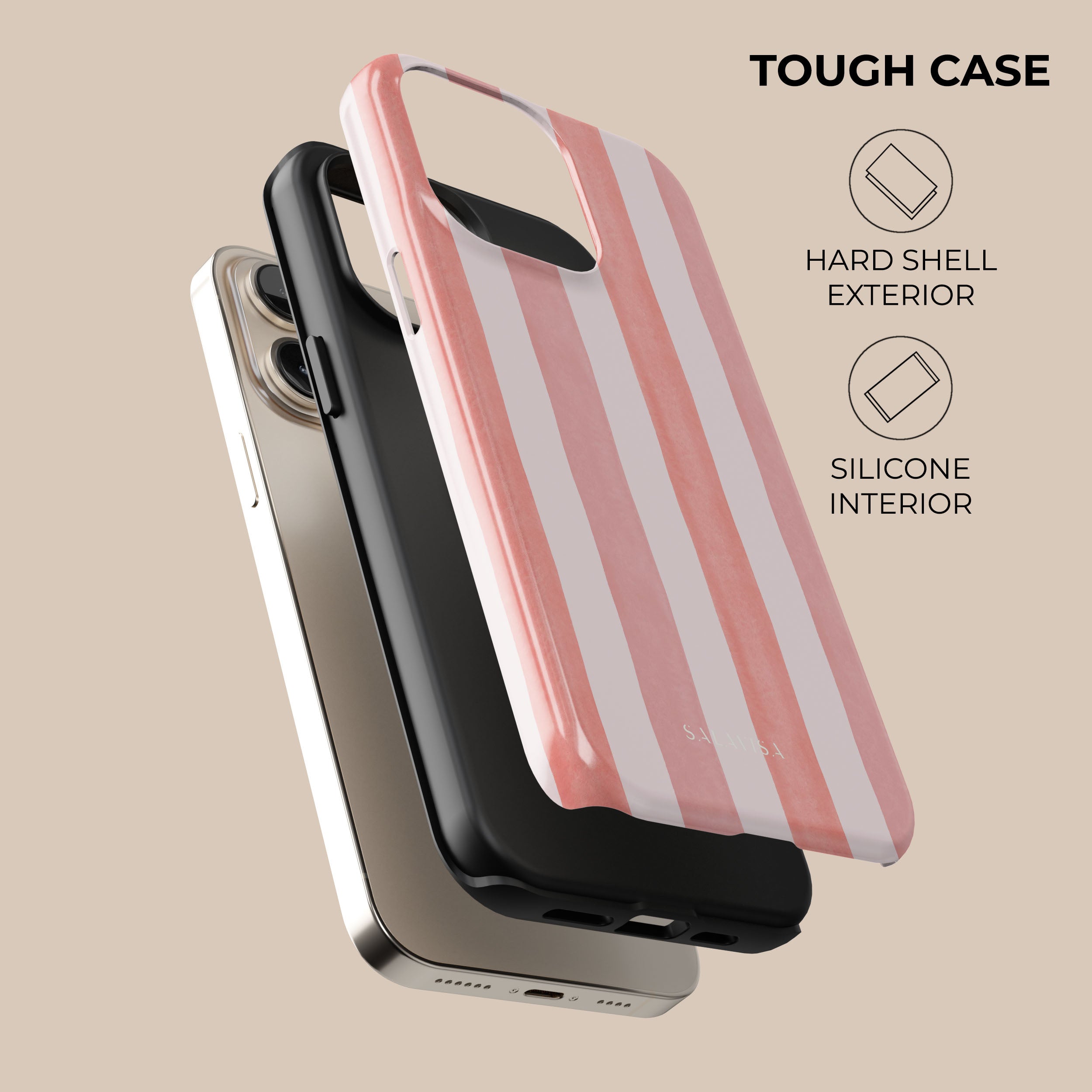 Stylish Coral Stripe Phone Case for iPhone 15/14/13/12 Pro Max - Trendy Protective Cover with Slim Fit & Grip - Perfect for Everyday Use, Travel & Outdoor Activities