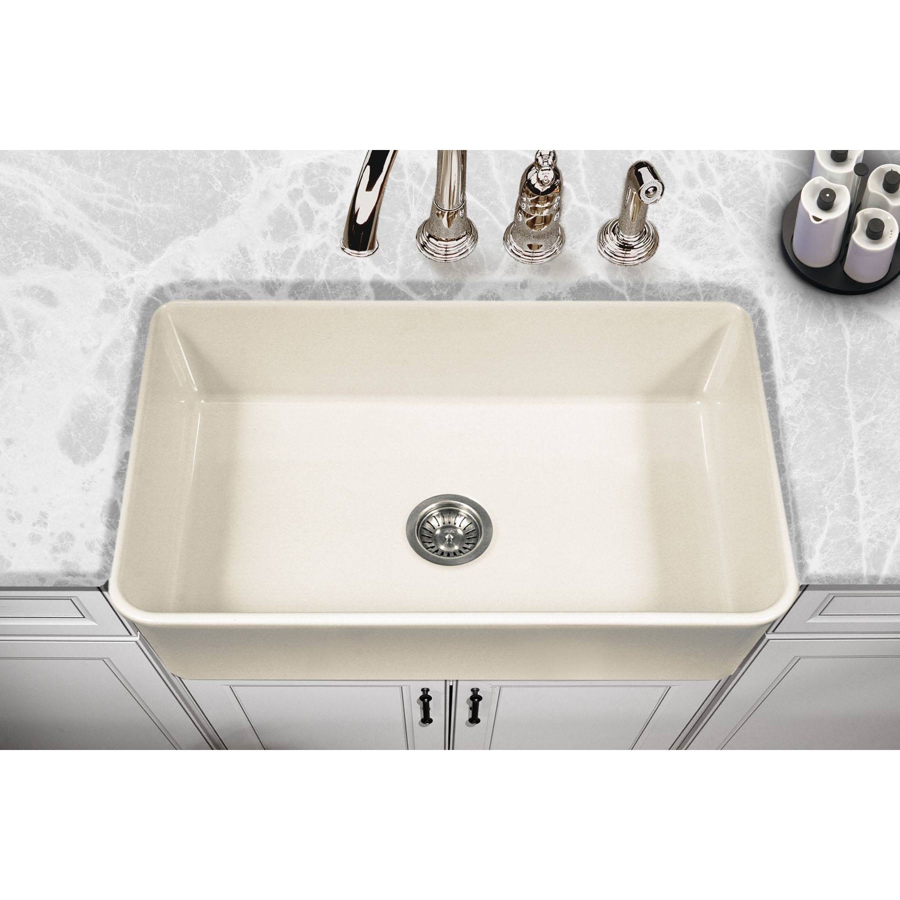 Houzer PTG 4300 Platus Series 33-Inch Apron Front Fireclay Single Bowl Kitchen Sink - Durable Farmhouse Sink for Modern & Rustic Kitchens, Perfect for Cooking & Entertaining
