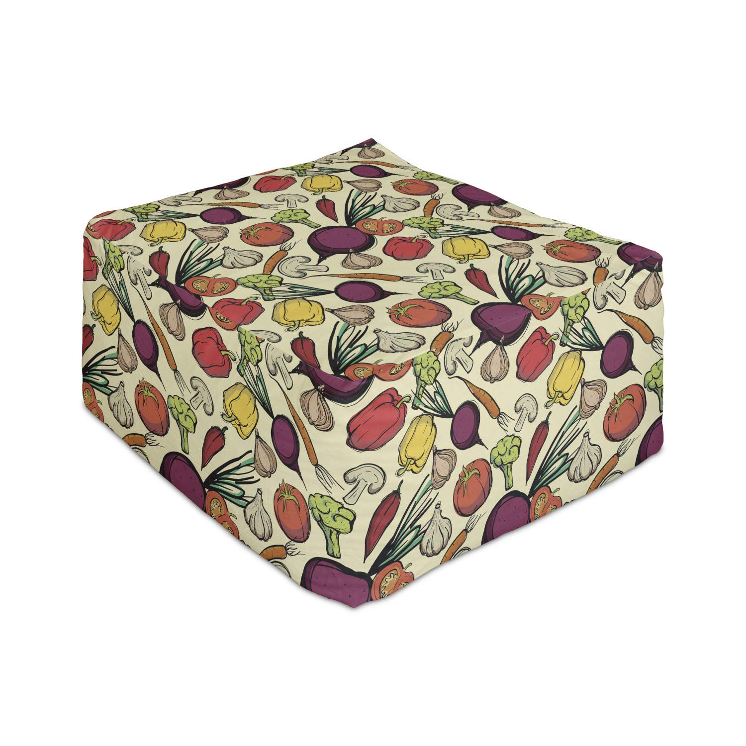 Ambesonne Organic Farm Vegetable Rectangle Pouf - Carrots, Garlic, Mushroom Print Foot Stool Ottoman with Removable Cover, 25 Inch Multicolor for Living Room, Office & Nursery - Perfect as Under Desk Footrest, Kids Playroom Seating & Home Decor Accent