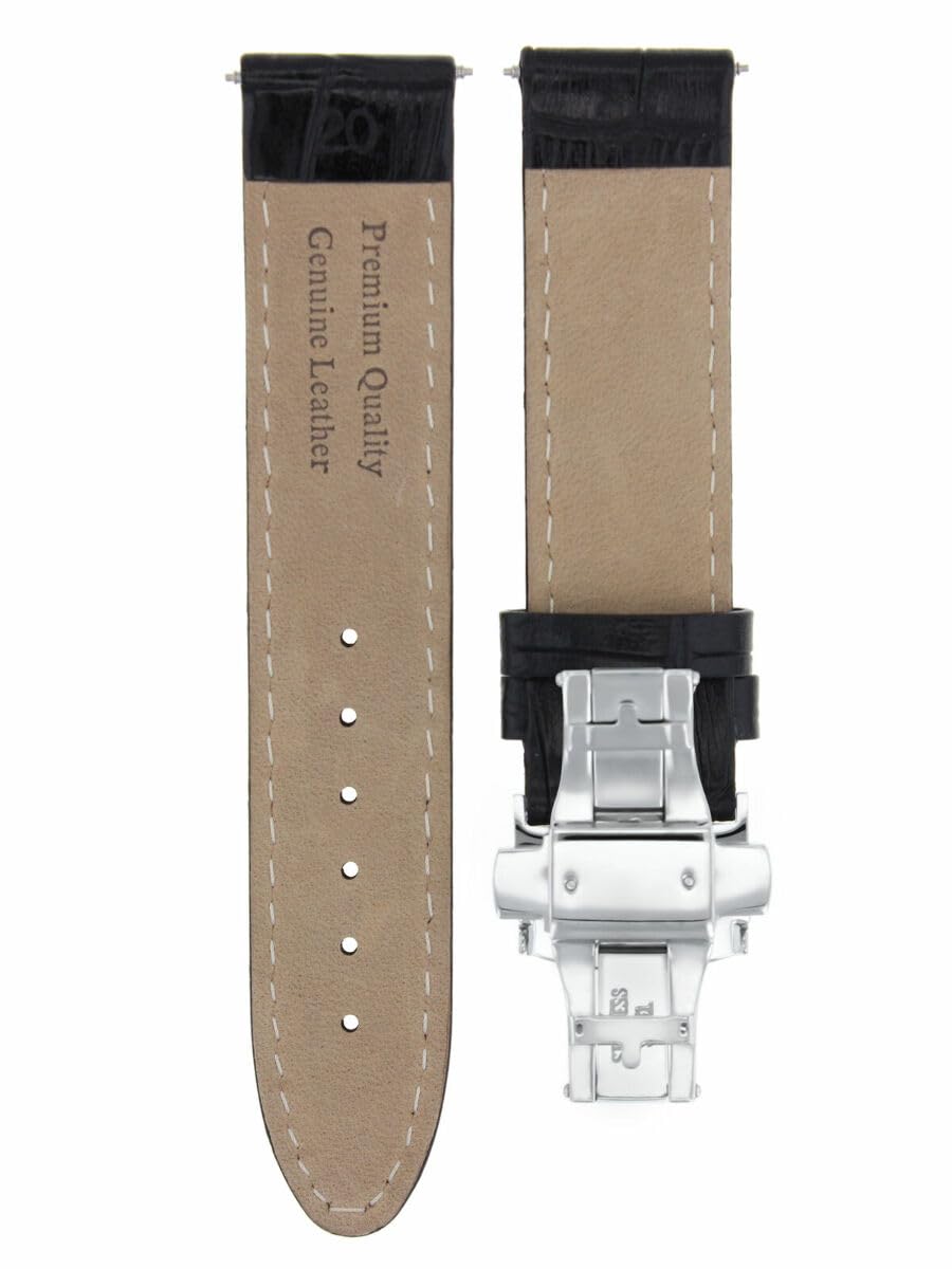 Premium 19mm Genuine Leather Watch Band Strap with Clasp - Compatible with Montblanc Watches (Black with White Stitching) | Replacement Watch Strap for Business, Formal & Everyday Wear