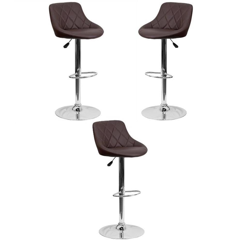 Home Square Adjustable Quilted Bucket Seat Bar Stool Set of 3 - Brown Kitchen Counter Stools for Dining Room, Breakfast Nook & Home Bar
