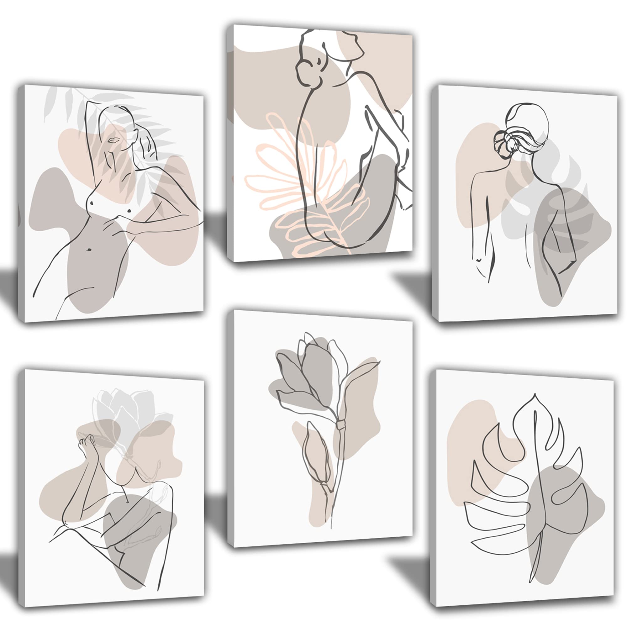 6-Piece Abstract Minimalist Line Wall Art Canvas - Modern Home Decor Posters for Bedroom, Living Room, Bathroom & Dorm - African American Aesthetic Wall Decor (8x10 Inches Unframed) | Perfect for Girls' Rooms, Apartments & Office Spaces