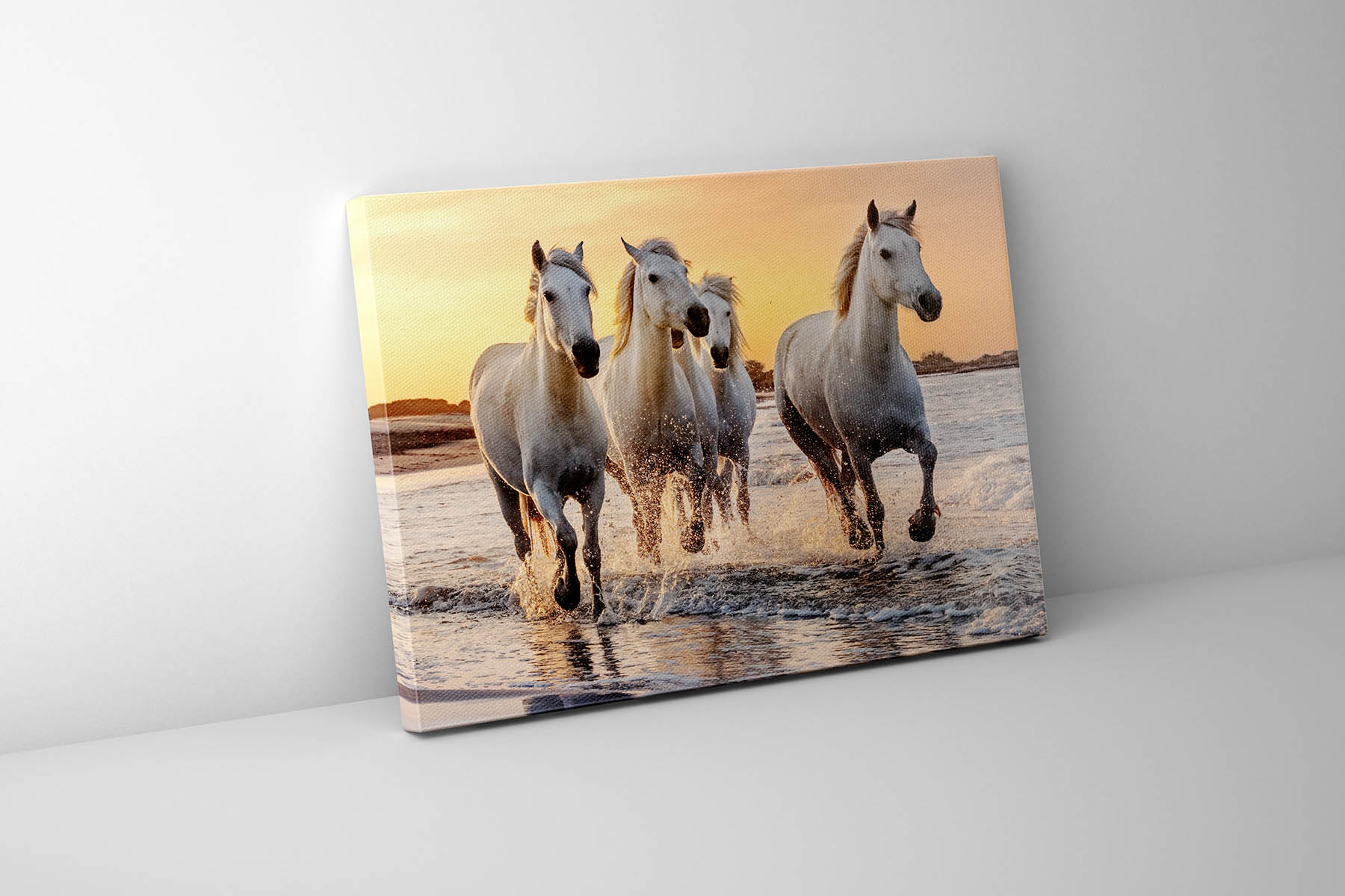 Galloping Horses Print - Animal Art Canvas with Gold Varnish - Fine Art Home Decor for Living Room, Bedroom & Office Wall