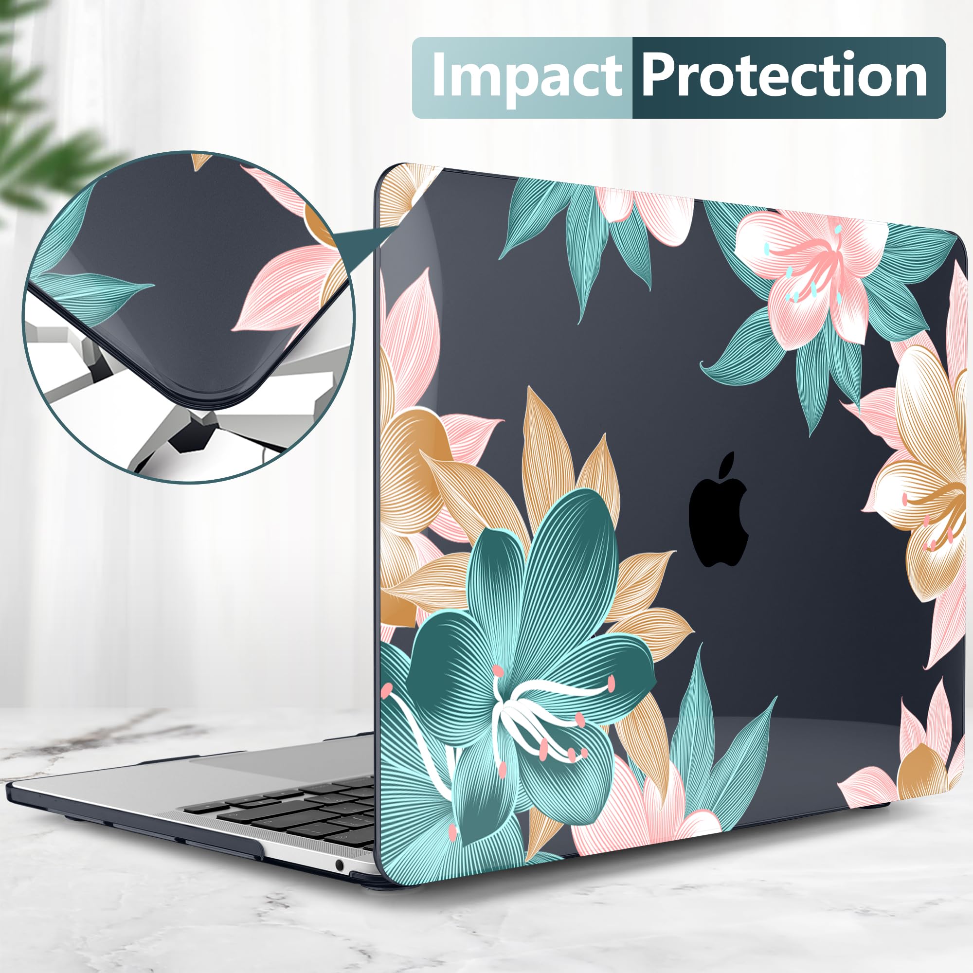 TwoL Hard Plastic Protective Case Cover for MacBook Pro 13 inch (2020-2022 Models A2338 M2/M1 A2289 A2251) with Keyboard Skin & Screen Protector - Clivia Flowers Design | Perfect for Office, School & Travel Use