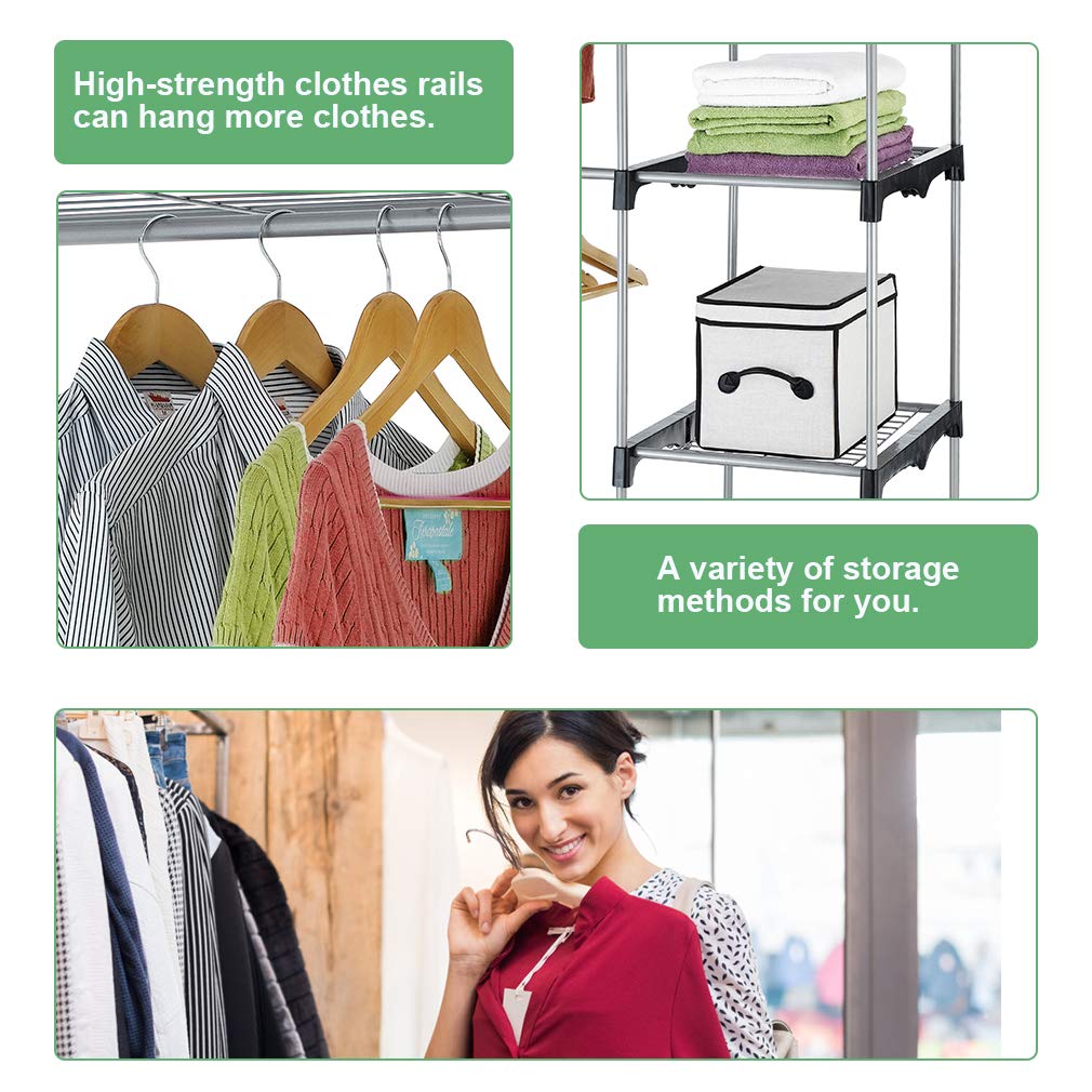 Heavy Duty Hanging Closet Organizer - Large Commercial Grade Metal Garment Rack with Sturdy Rod & Wire Shelving, High Capacity Clothes Storage for Bedroom, Cloakroom, Retail Store (Silver) | Perfect for Home Organization, Clothing Display & Commercial Use