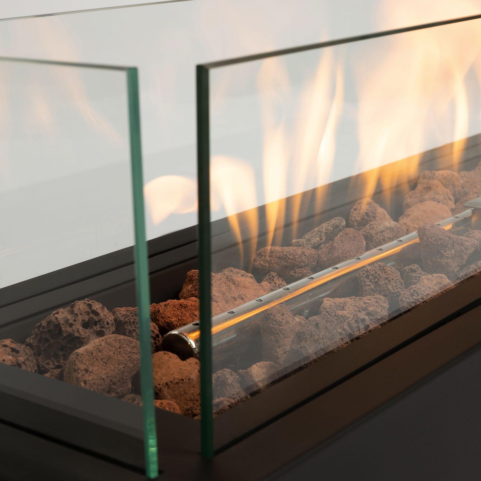 28 Inch Portable Tabletop Fire Pit - Propane Gas Fire Pit with Quick Connect Joint, Glass Wind Guard & Lava Rocks for Outdoor Patio, Deck, Backyard, Camping & Picnic Use