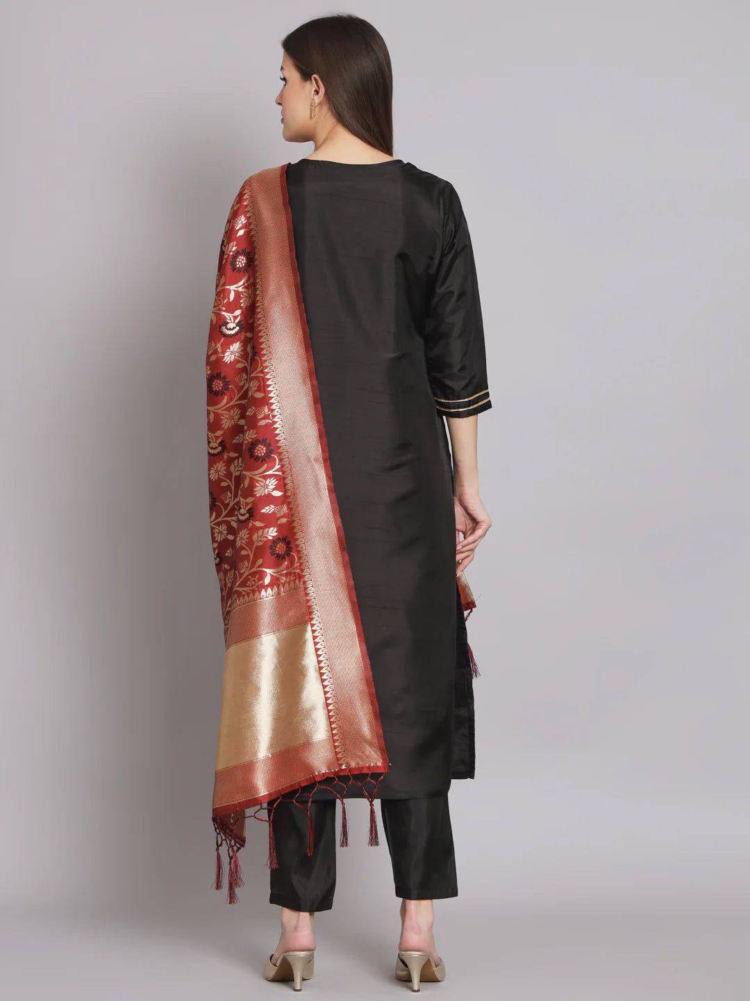 Trendy Black Designer Silk Blend Pant Suit with Embroidery Print - Elegant Women's Formal Wear for Office, Parties & Special Occasions