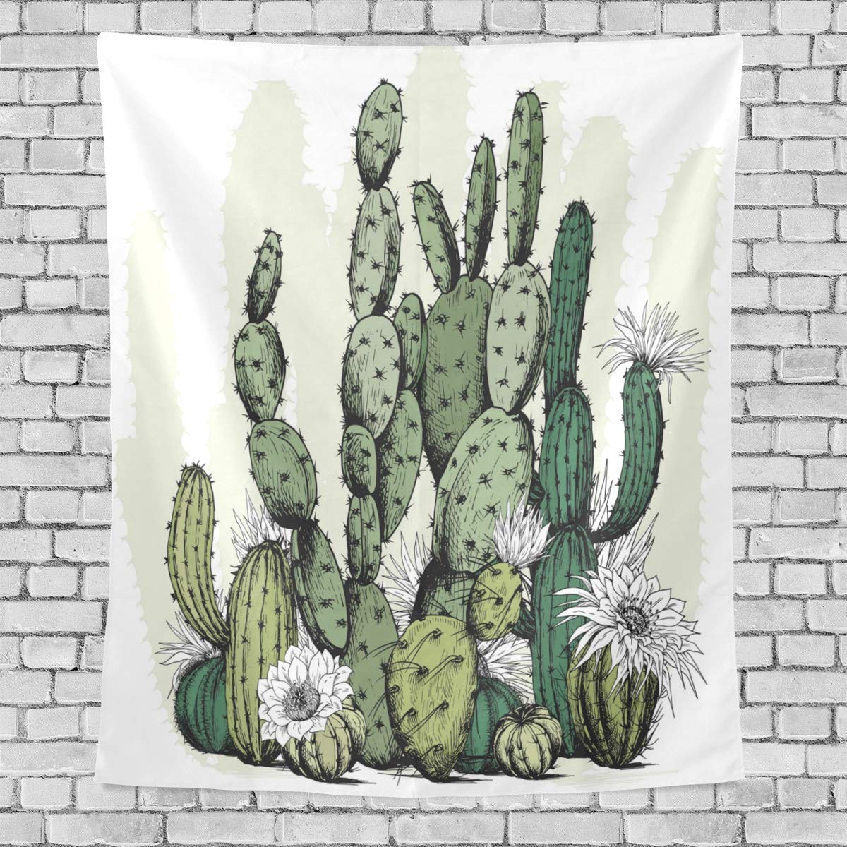 Cactus Tapestry with Bear & White Flowers - 60x40 Inch Vertical Wall Hanging, Polyester Boho Wall Art for Bedroom Headboard & Living Room Decor | Perfect for Dorm, Nursery & Bohemian Home Decor