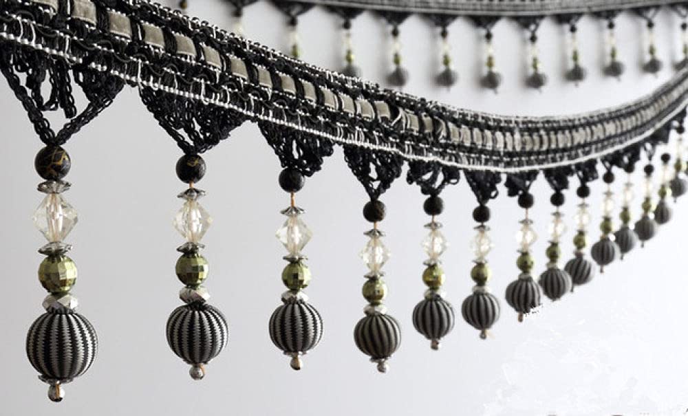 QUNLIPAI XWL 12 Yards Black Lace Tassel Fringe Trim Ribbon for DIY Curtain Sewing & Fabric Decoration - Perfect for Home Decor, Wedding Drapes & Craft Projects