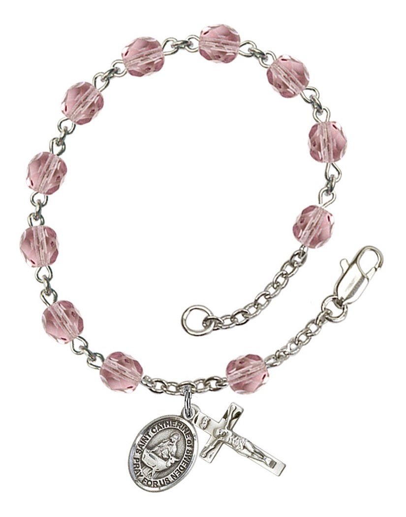 June Birthstone Beaded Rosary Bracelet with St. Catherine of Sweden Charm - 7.5 Inch Catholic Jewelry for Prayer, Baptism Gifts & Spiritual Protection