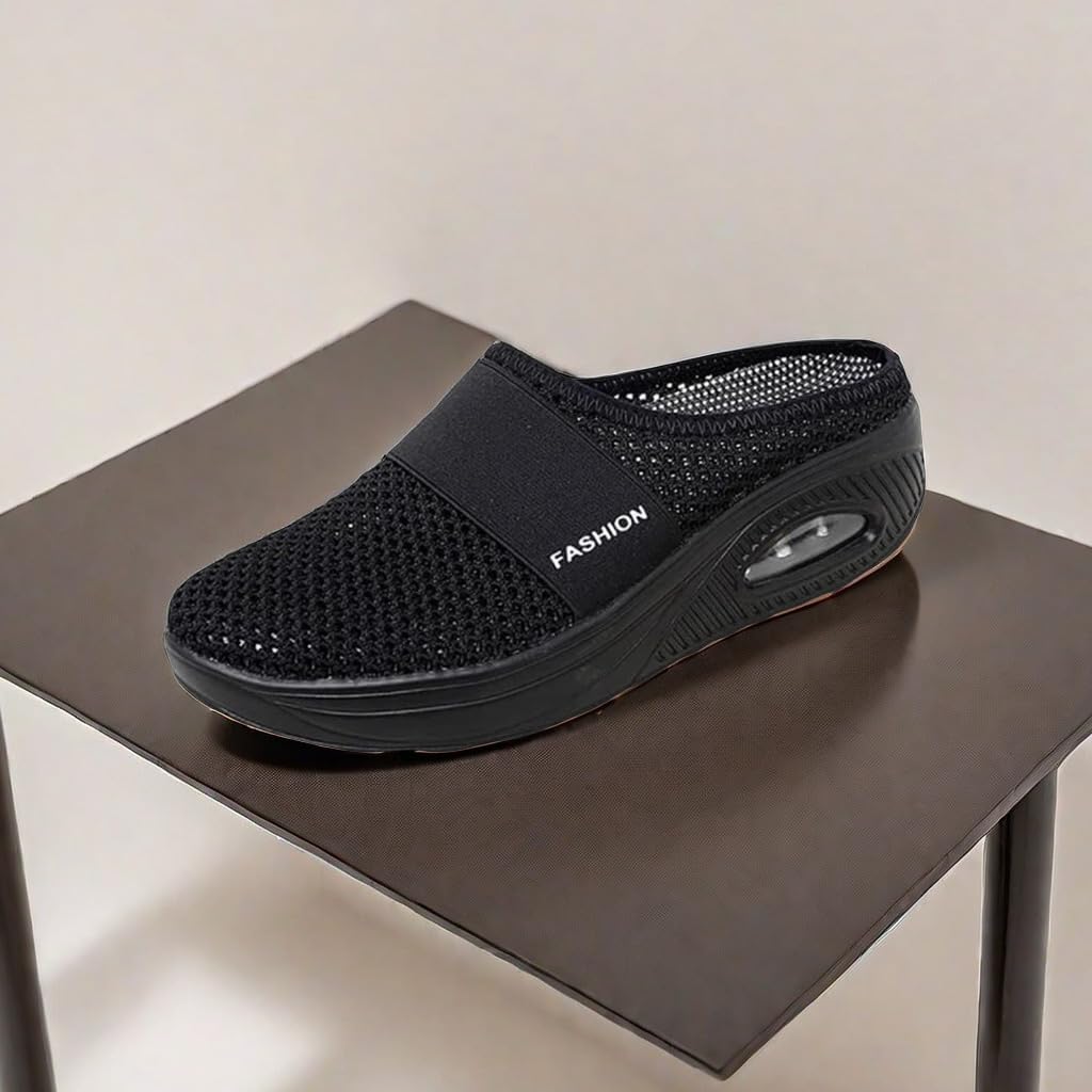 uSecee Unisex Mule Sneakers - Breathable Mesh Slip-On Walking Shoes for Women & Men | Wide Width, Non-Slip Platform Design | Lightweight Backless Slides for Casual Wear, Travel & Outdoor Activities