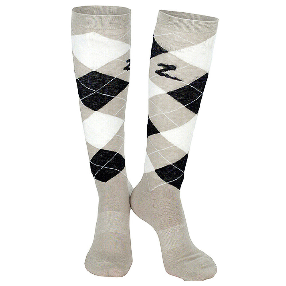 Horze Holly Argyle Fabric Cotton Knee Socks for Women - Size 8.5-9.5, Beige String Design | Perfect for Casual Wear, Office Outfits & Winter Fashion