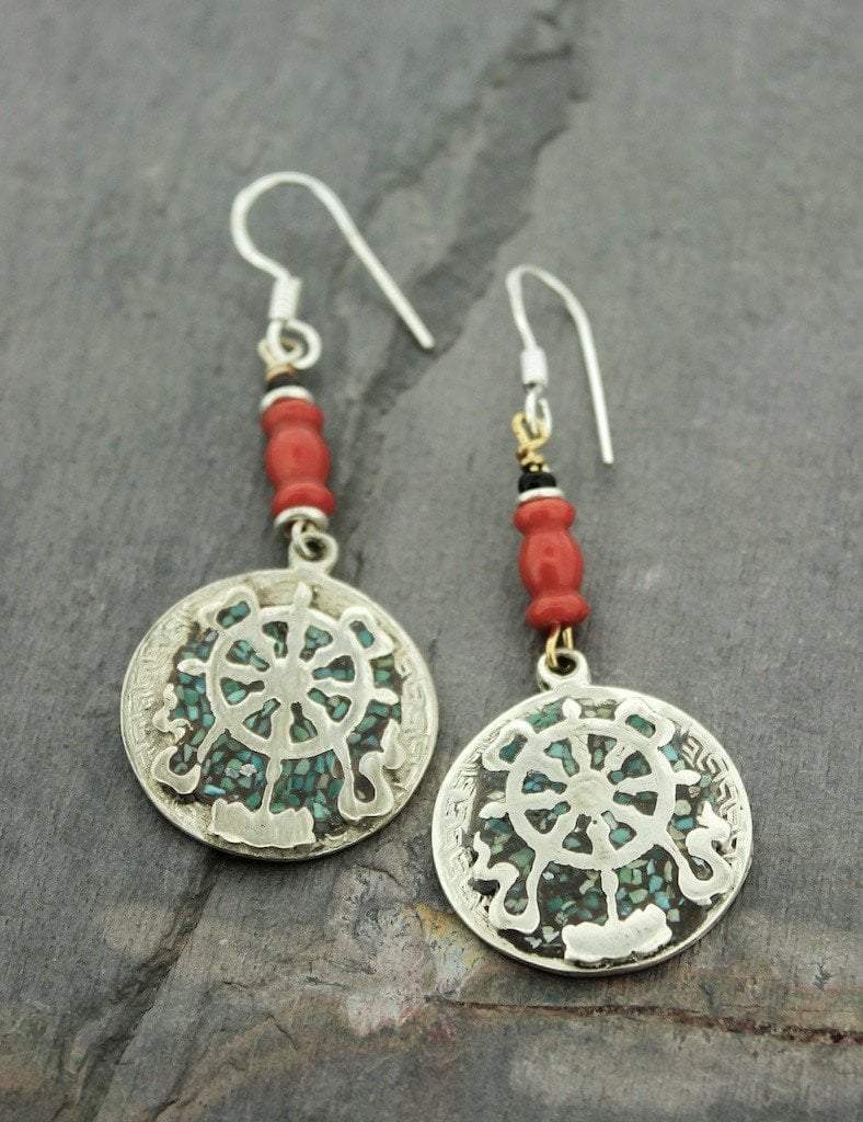 Authentic Tibetan Dharmachakra Earrings - Handmade Buddhist Jewelry for Women - Spiritual & Meditation Accessories | Perfect for Yoga, Mindfulness Practice & Cultural Fashion
