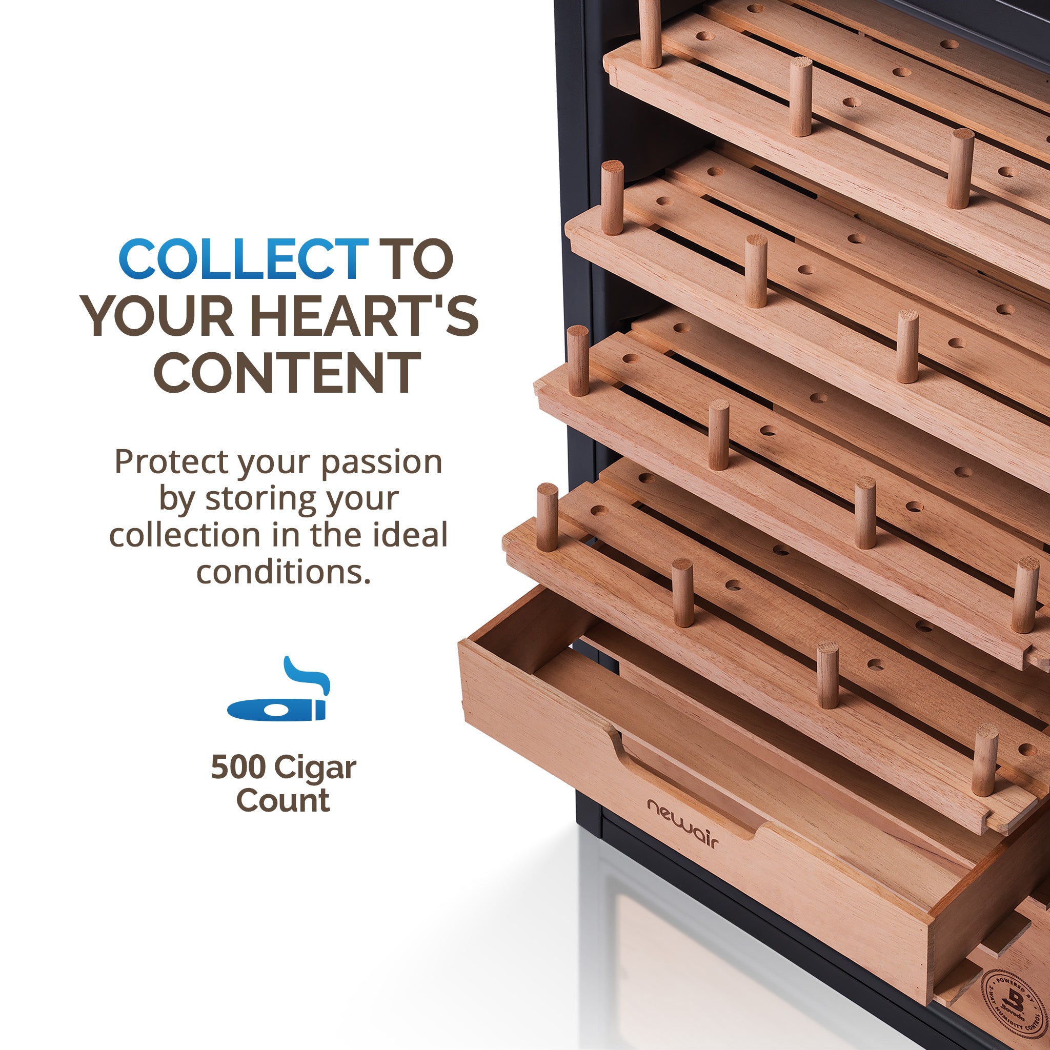 Newair® x Boveda 500-Count Electric Cigar Humidor with Digital Hygrometer - Perfect for Home, Office & Cigar Lounge Storage