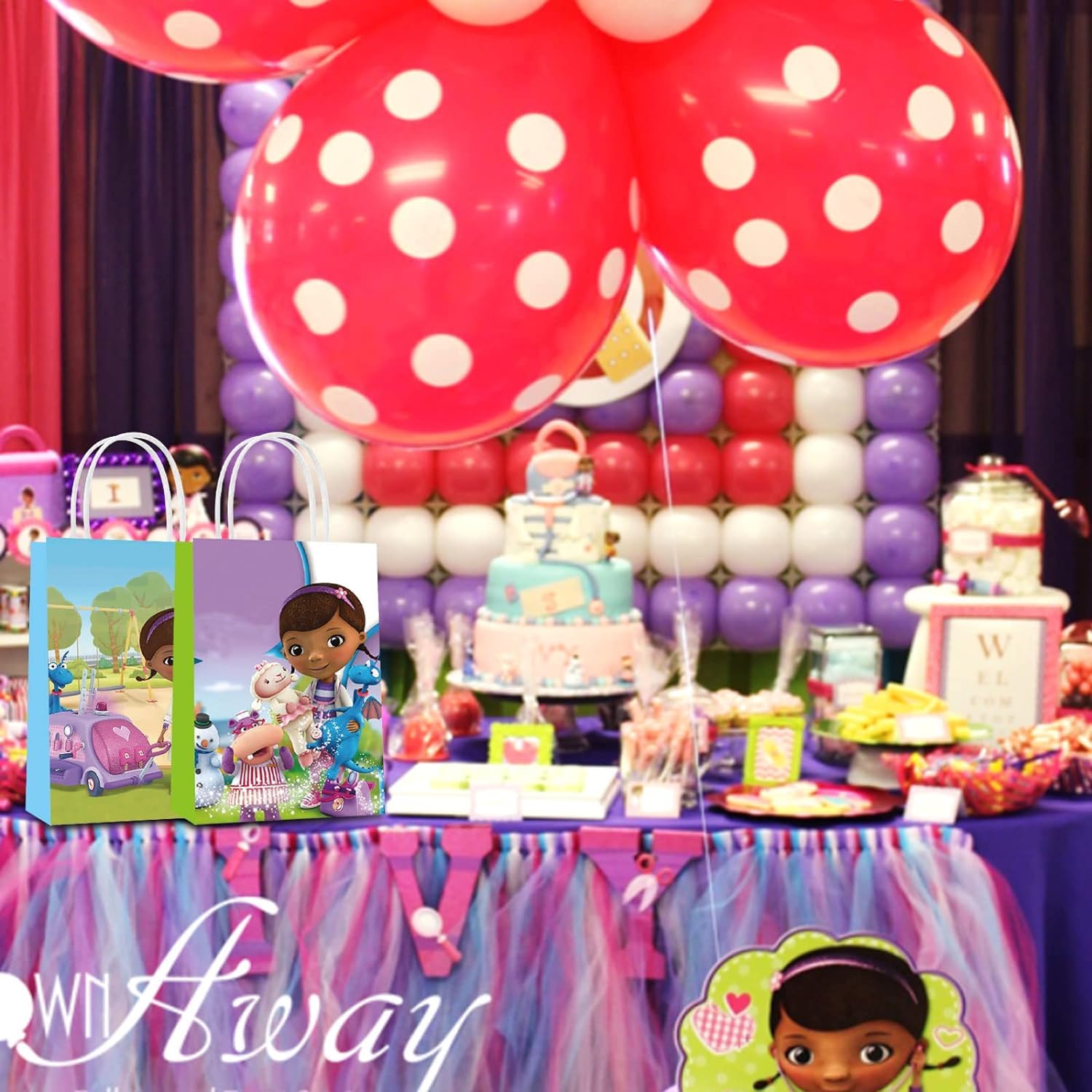 ELZEM 16 Pack Doc McStuffins Themed Party Favor Bags for Kids - Girls & Boys Birthday Party Supplies, Candy Treat Bags, Goodie Bags - Perfect for Birthday Parties, Baby Showers & School Events