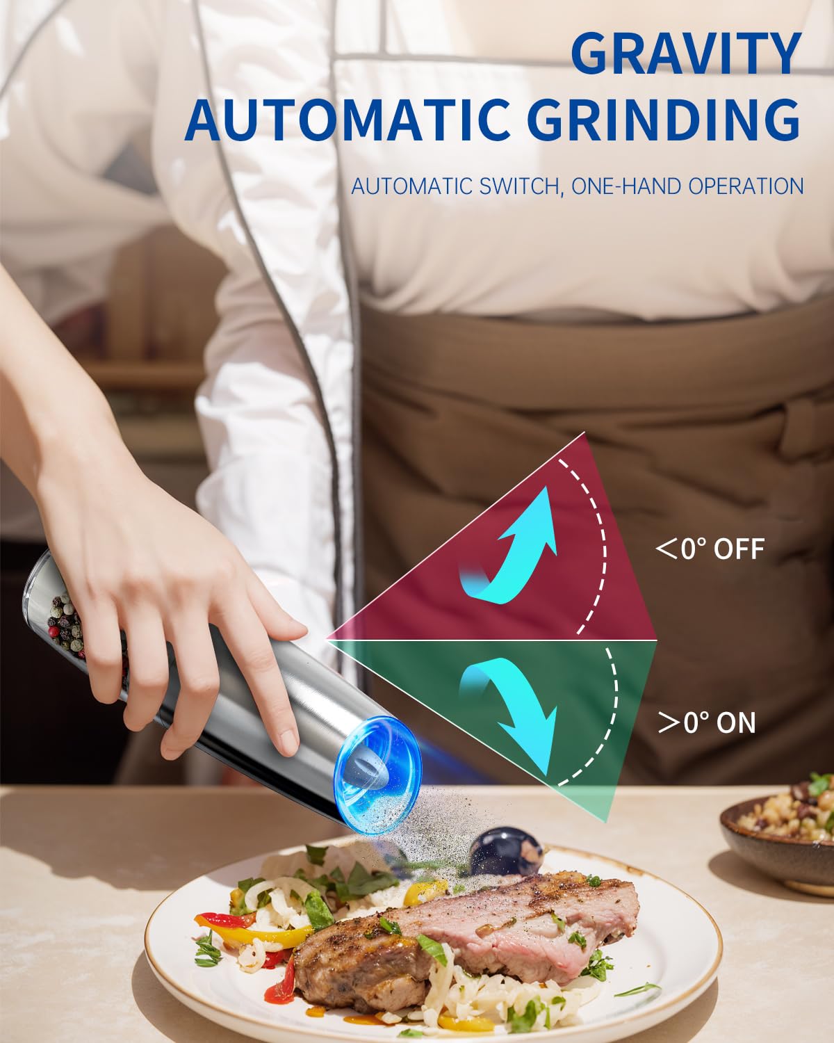 Premium Electric Pepper Grinder & Salt Mill - CIRCLE JOY Automatic Battery-Operated Stainless Steel Spice Grinder with LED Light & Adjustable Coarseness - Perfect for Home Kitchen, BBQ, Restaurants & Gourmet Cooking