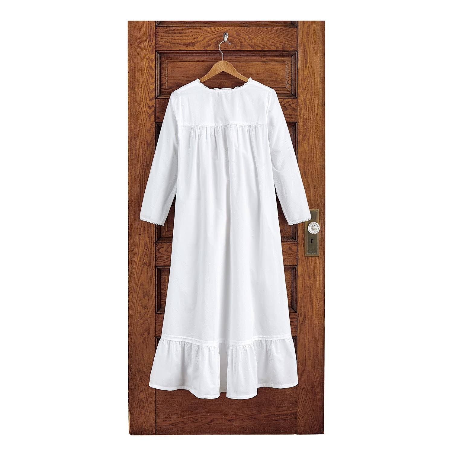 LA CERA Women's 3/4 Sleeve Cotton Nightgown - Soft 100% Cotton Sleepwear with Side Pockets, Rose Embroidery & Ribbon Trim - Perfect for Relaxing at Home, Lounging & Comfortable Sleep