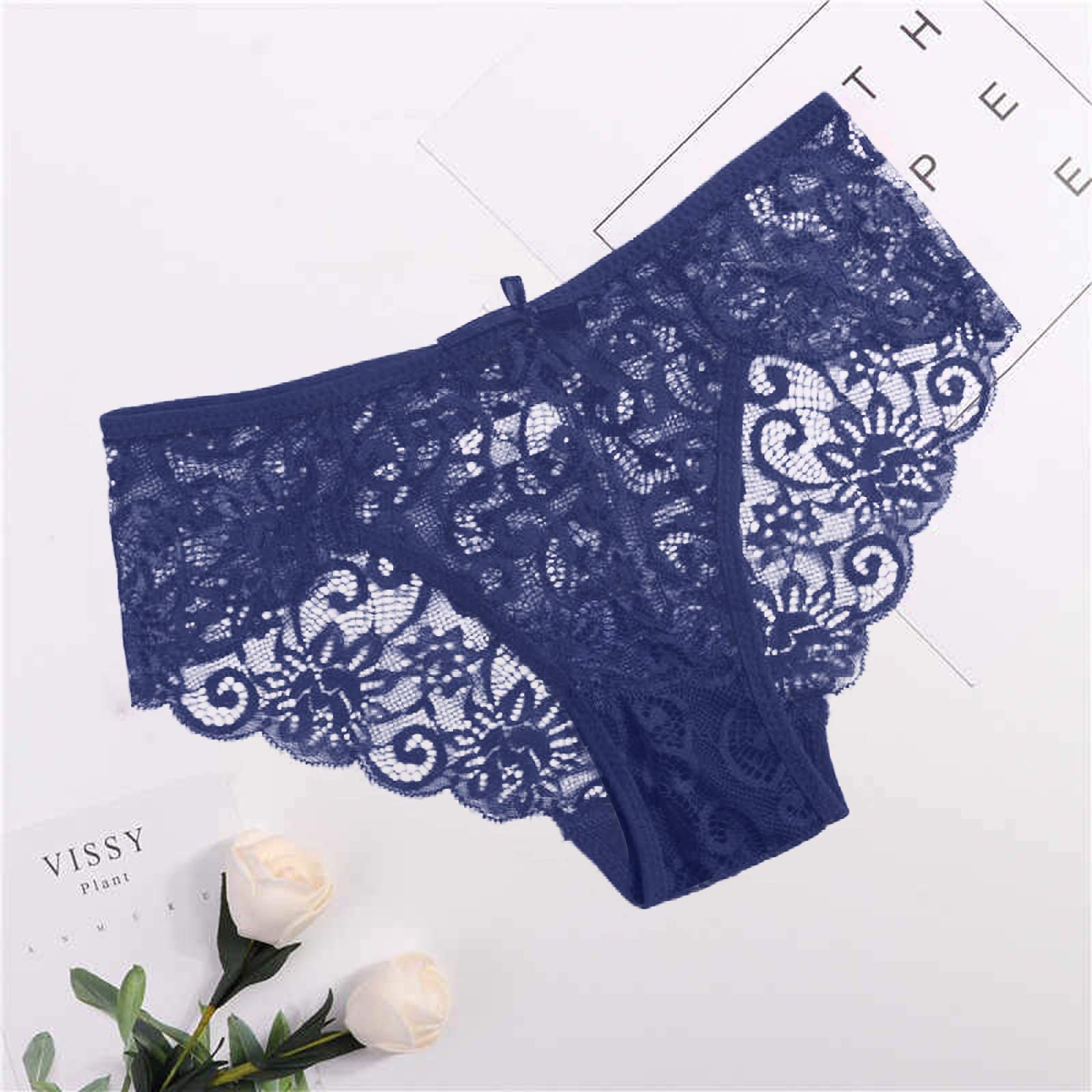 Sexy Lace Underwear for Women - Mid Waist Briefs Push Up Panties Comfortable Lingerie Intimates - Black & Blue (Size S) - Perfect for Date Night, Valentine's Gift or Everyday Wear