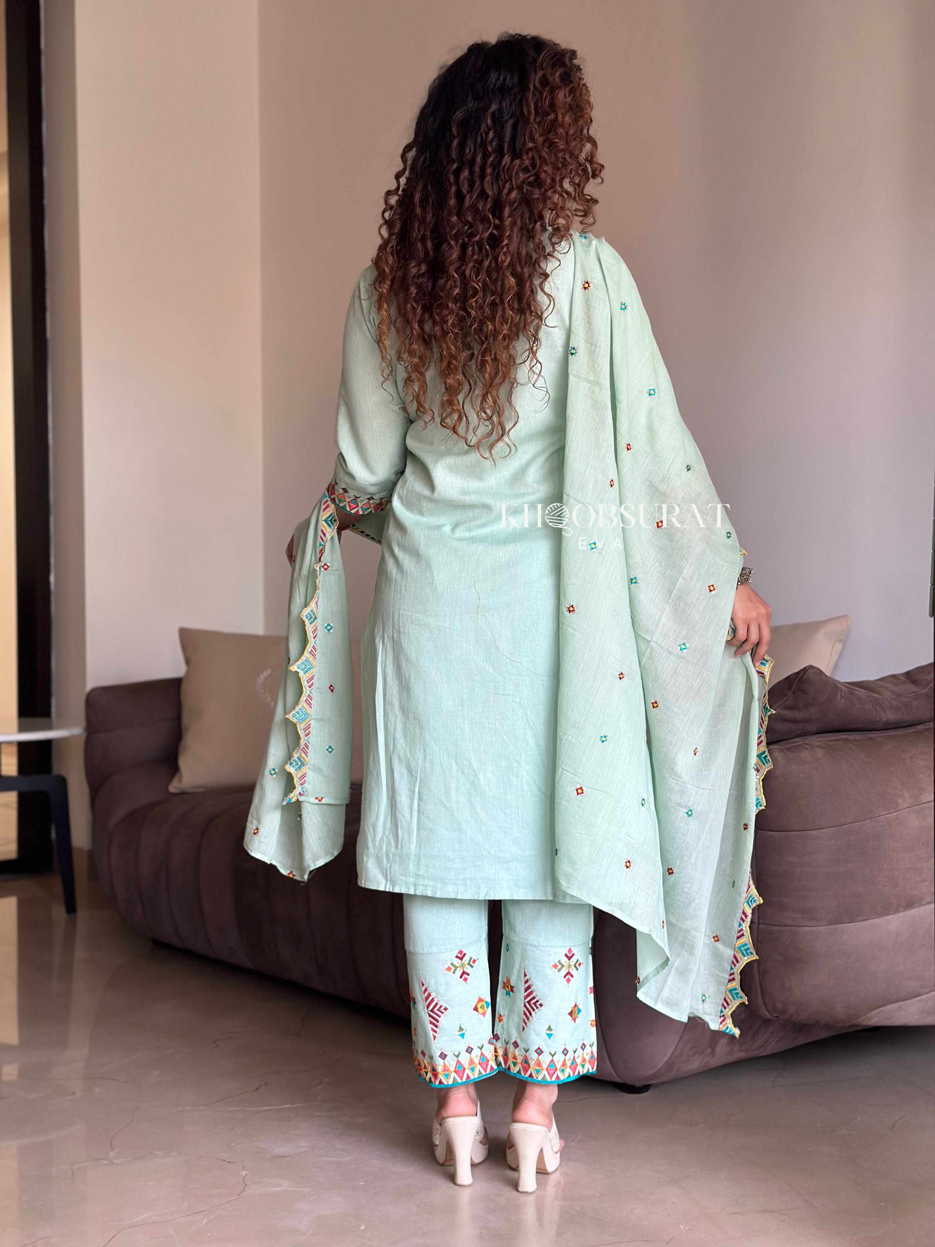 Elegant Sage Green Embroidered Women's Suit Set - Formal Office Wear & Special Occasion Outfit
