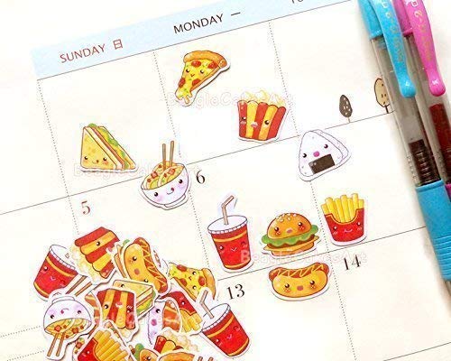 Kawaii Japanese Food Stickers for Planners, Laptops & Scrapbooks - Handmade Decorative & Functional Sticker Flakes - Perfect for Journaling, DIY Crafts & Kawaii Aesthetic Decor