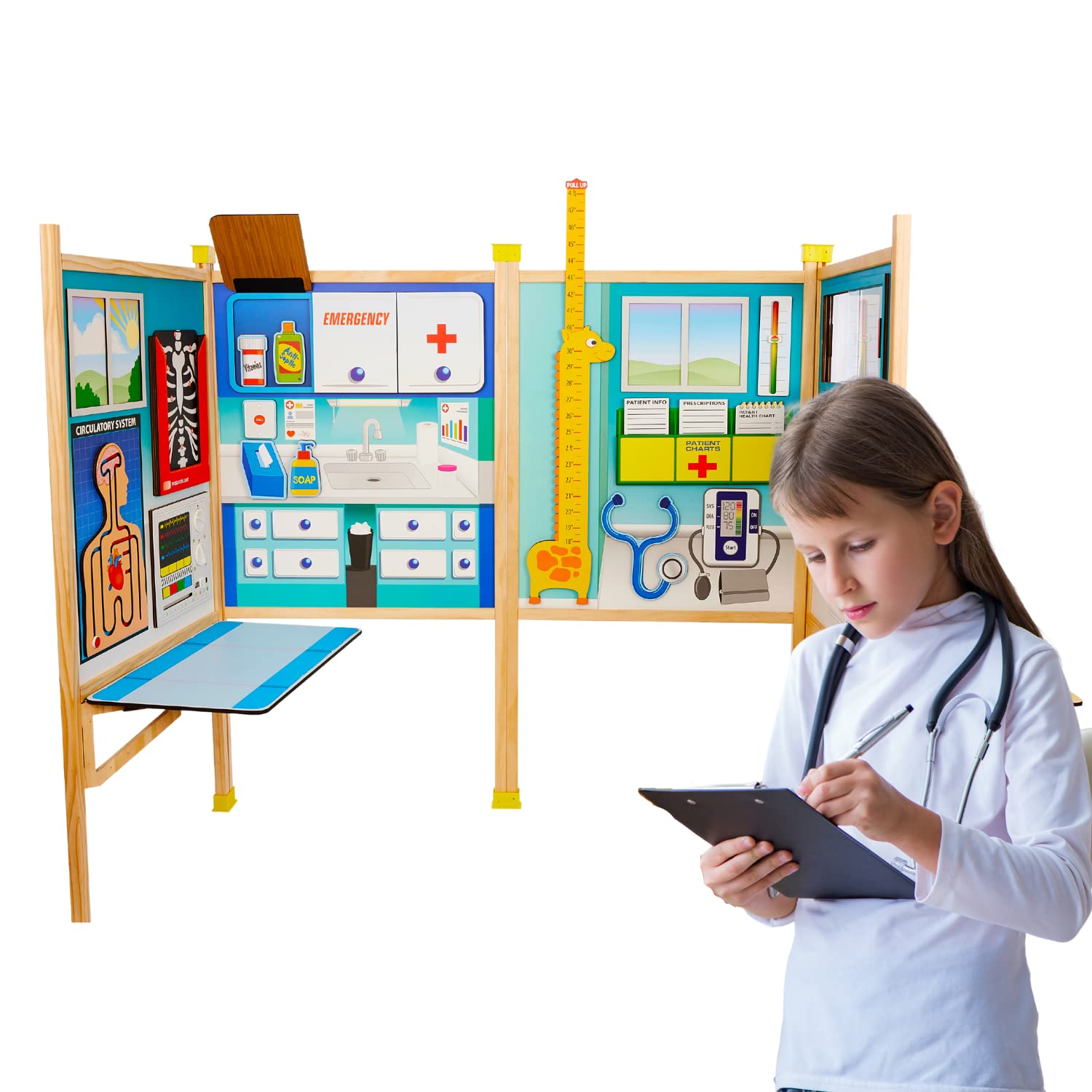 ROOM2PLAY Large Solid Wood Pretend Play Doctor Set - Foldable for Easy Storage - Educational & Interactive Wooden Toy for Kids Ages 3+ | Perfect for Home, Classroom & Daycare Role Play
