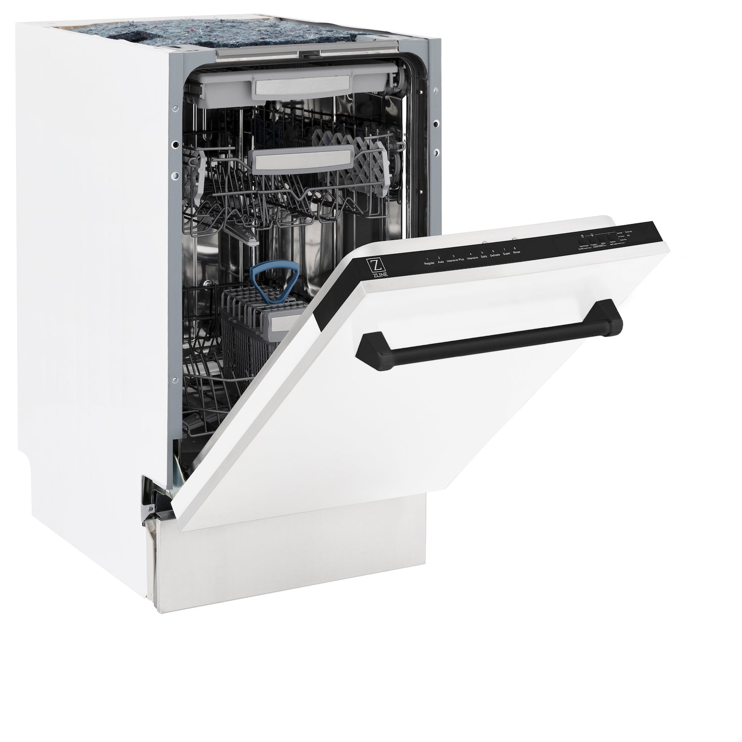 ZLINE Autograph Edition 18 Inch Compact Dishwasher with 3rd Rack - White Matte Finish & Matte Black Handle, Ultra Quiet 51dBa - Perfect for Small Kitchens, Apartments, and RV Living (DWVZ WM 18 MB)